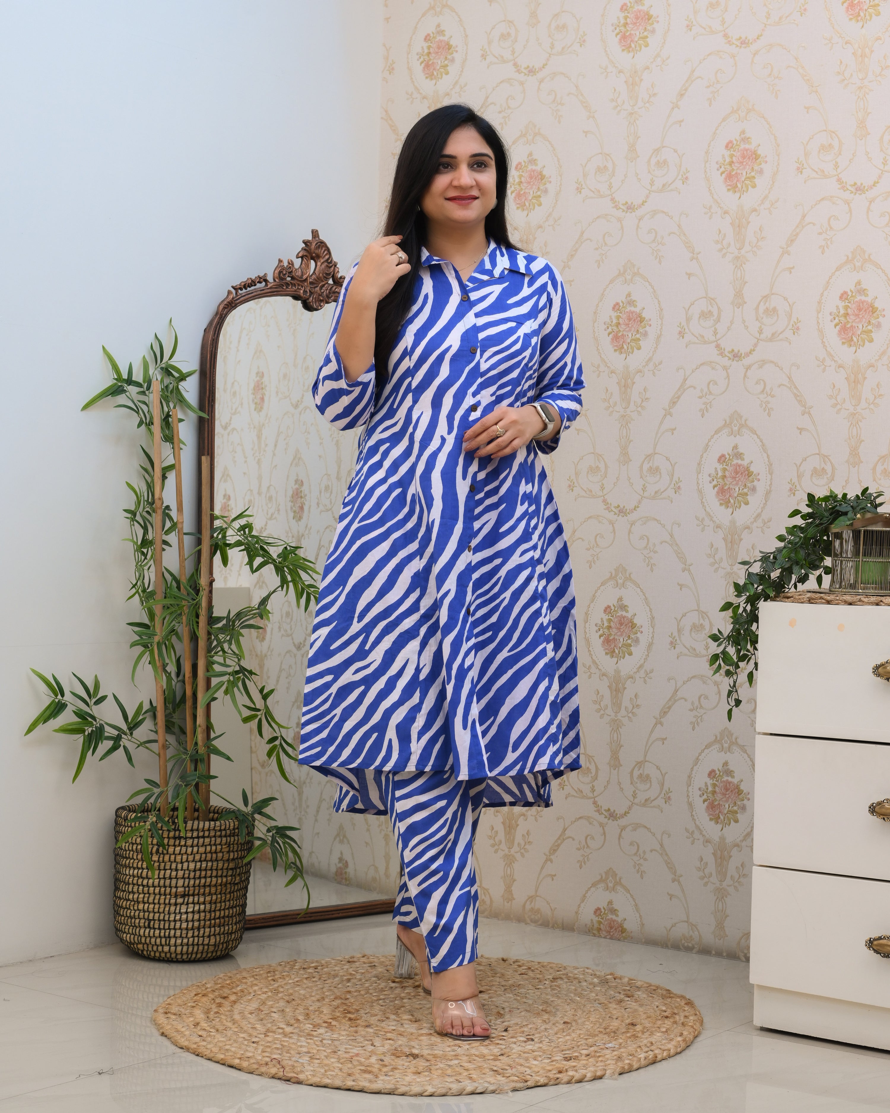 Blue and White A-line Cotton Coord Set - The Jaipur Studio