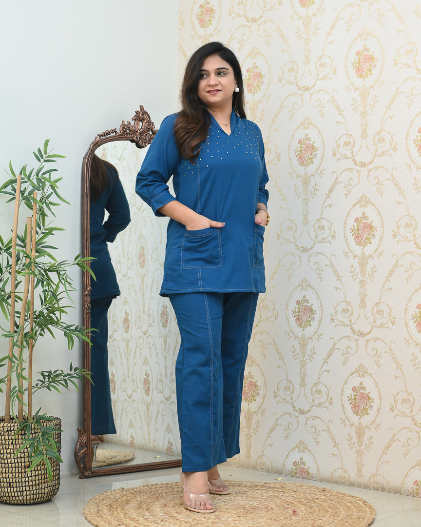 Denim Cotton Trendy Coord Set - The Jaipur Studio