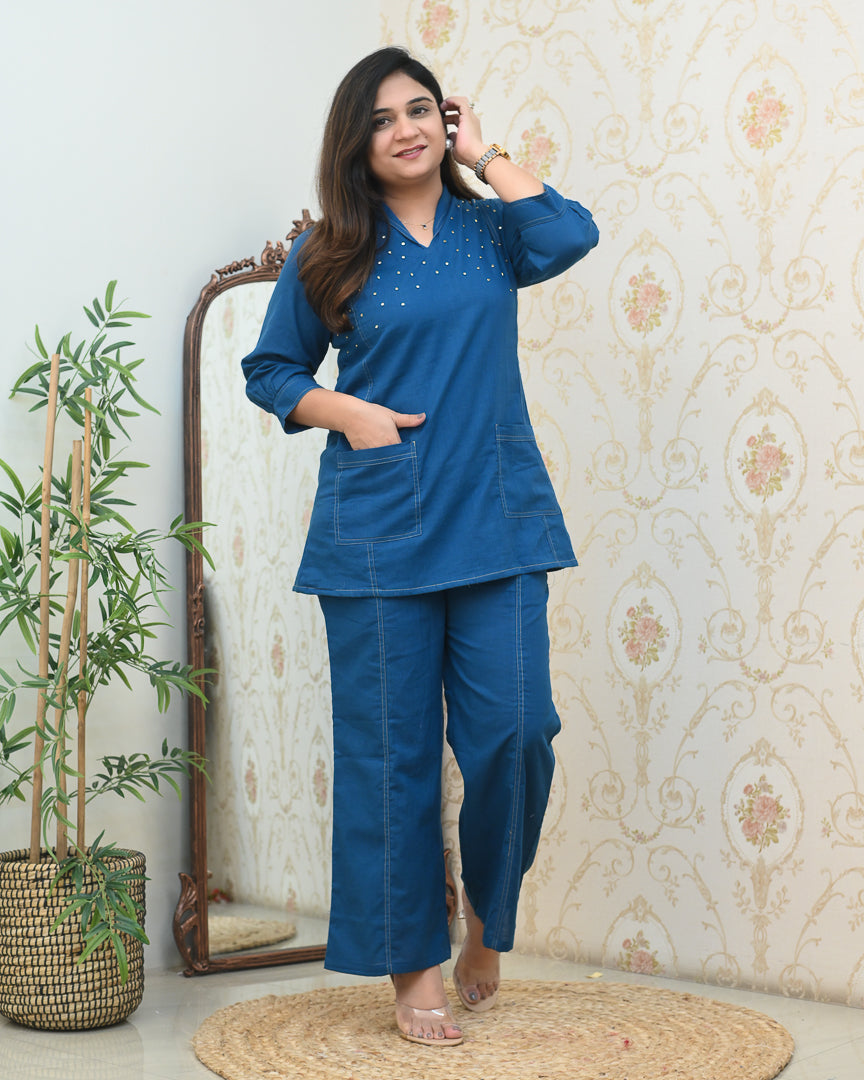 Denim Cotton Trendy Coord Set - The Jaipur Studio