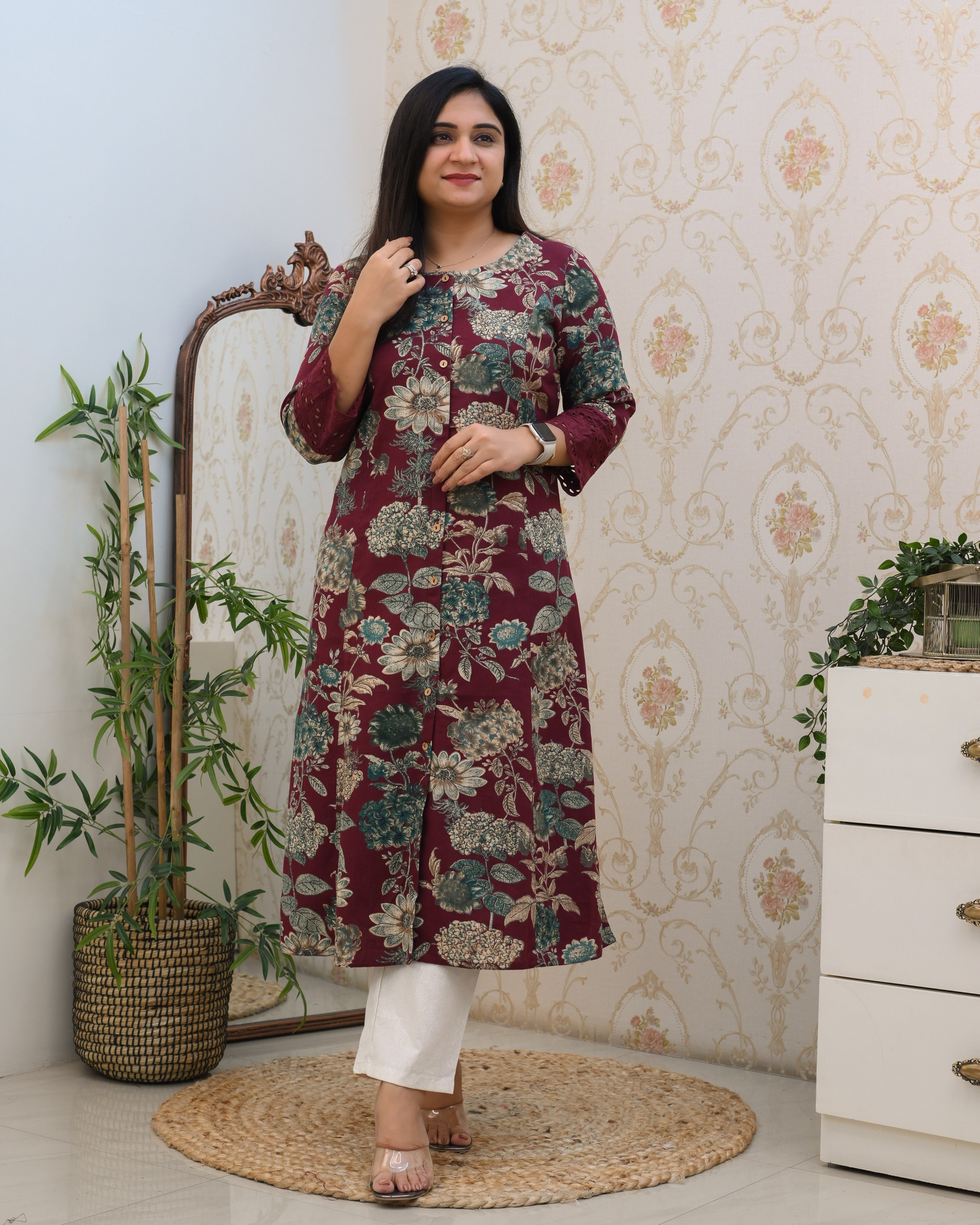 Cotton Floral Casual kurta with pocket - The Jaipur Studio