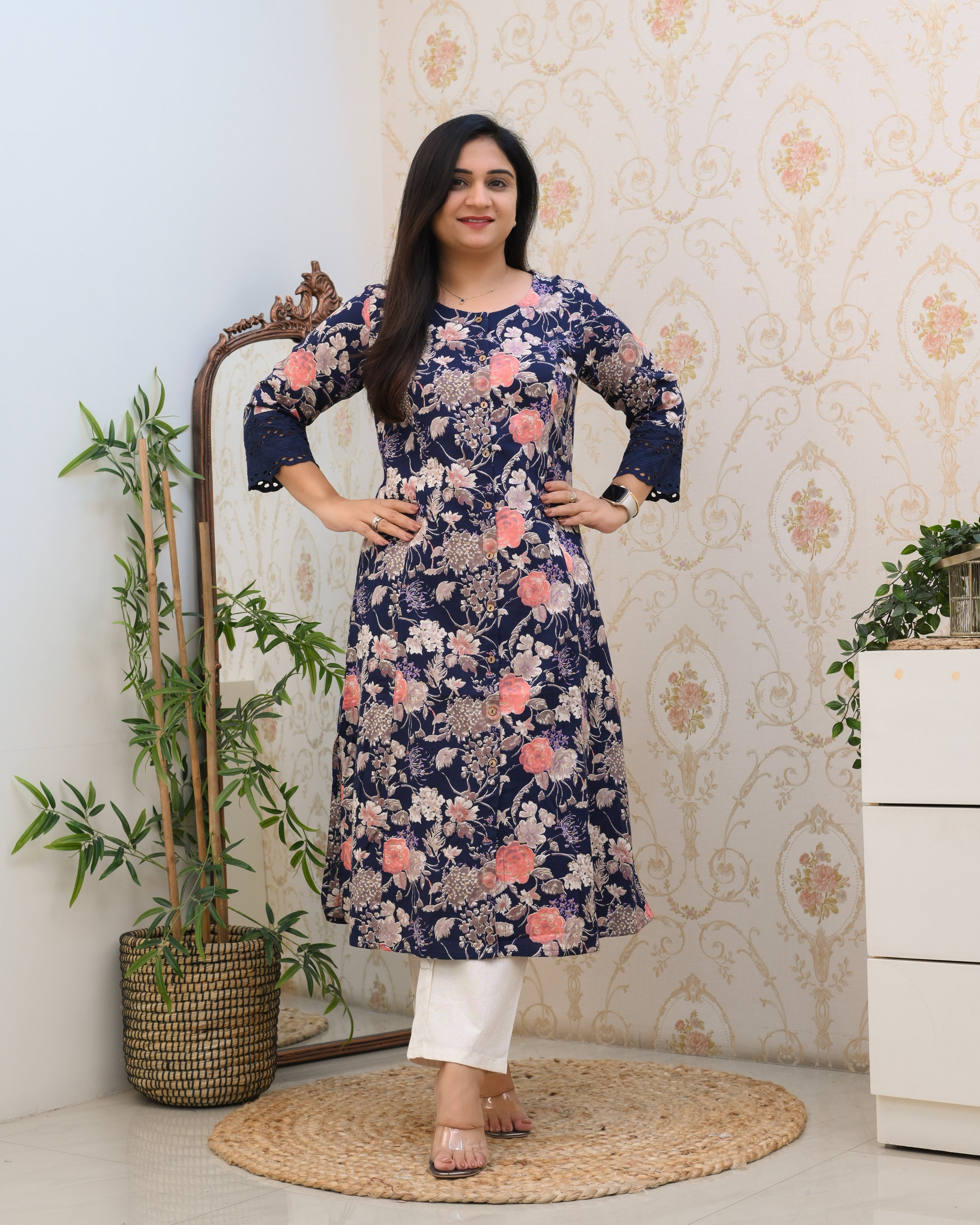 Cotton Floral Casual kurta with pocket - The Jaipur Studio