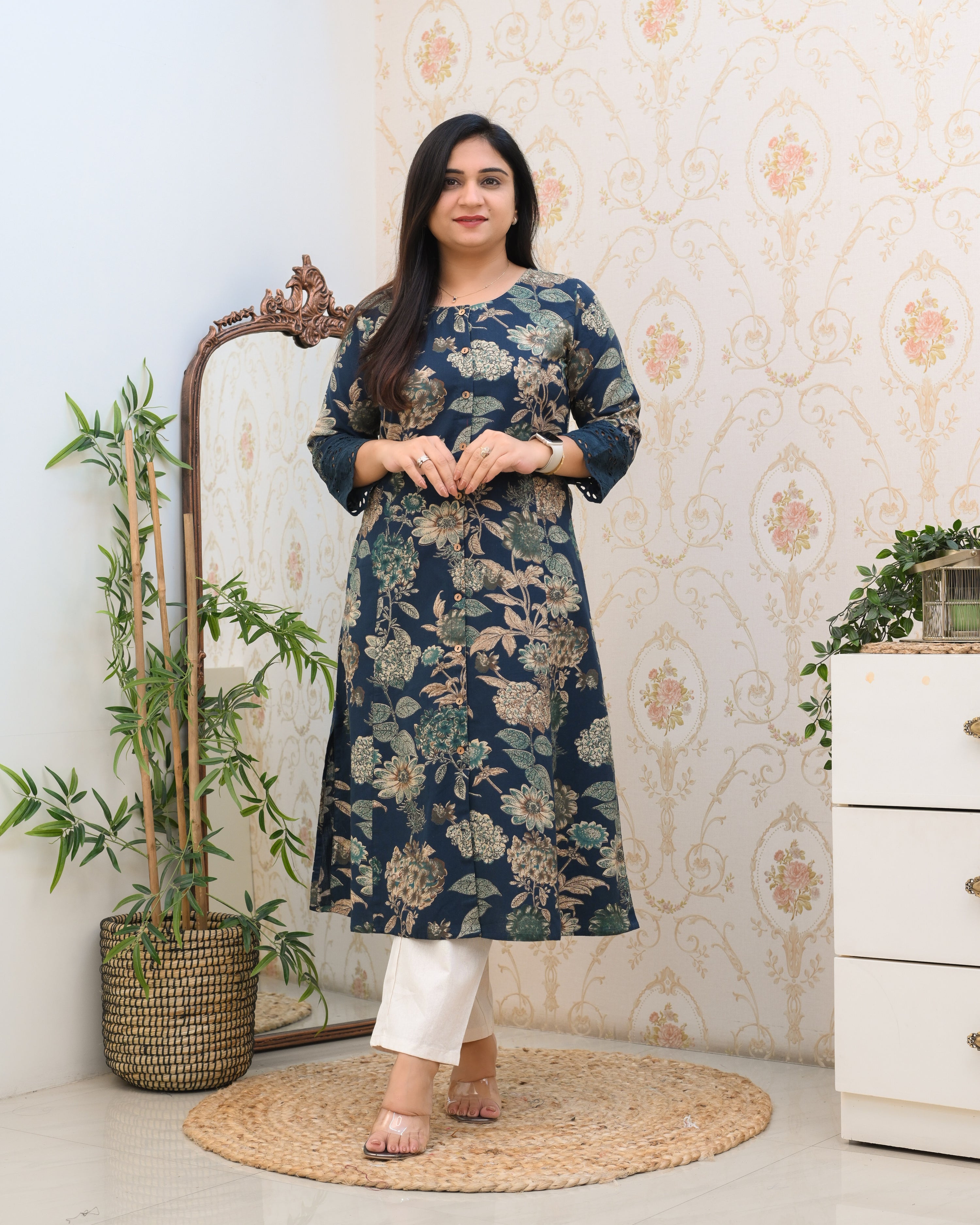 Cotton Floral Casual kurta with pocket - The Jaipur Studio
