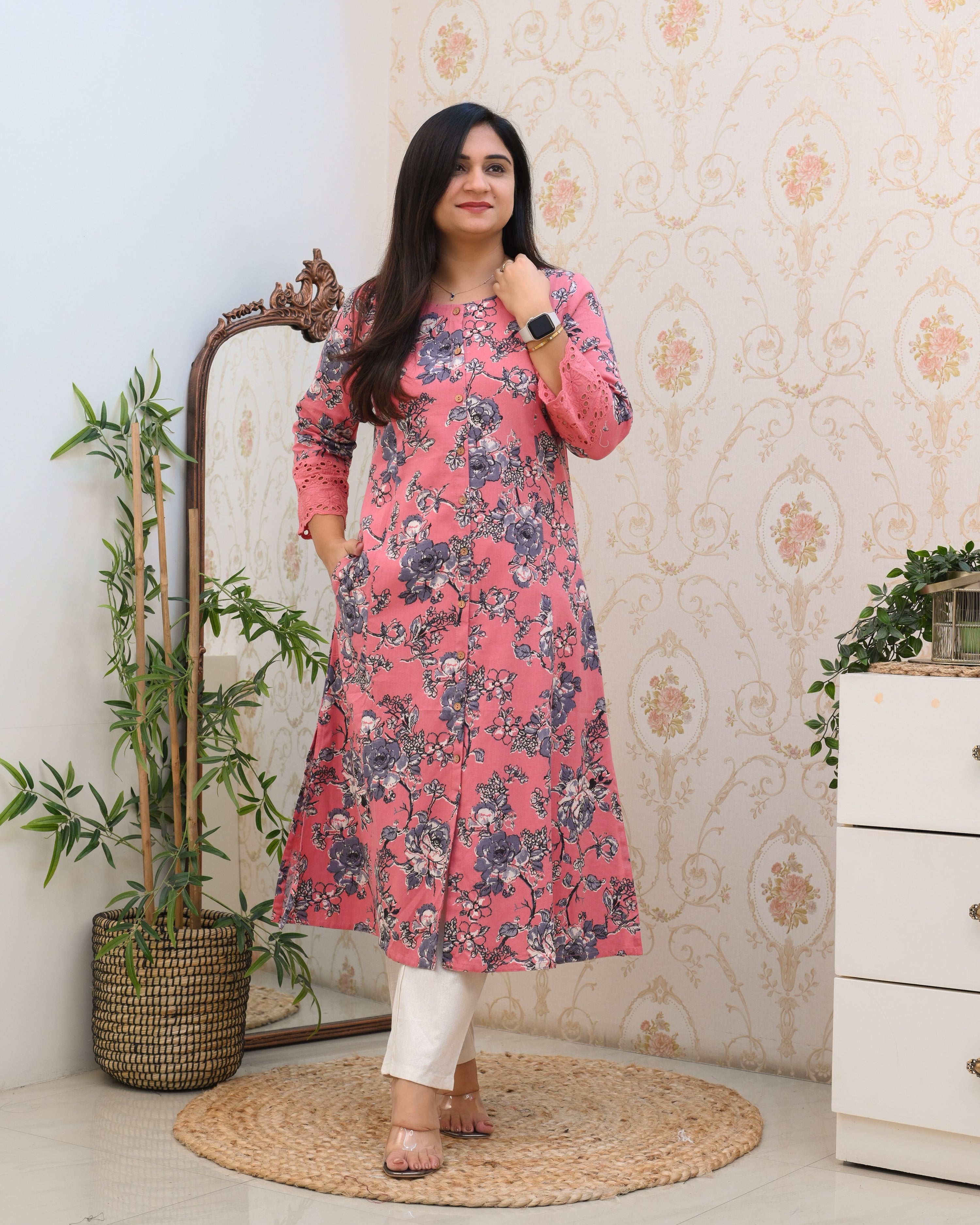 Cotton Floral Casual kurta with pocket - The Jaipur Studio