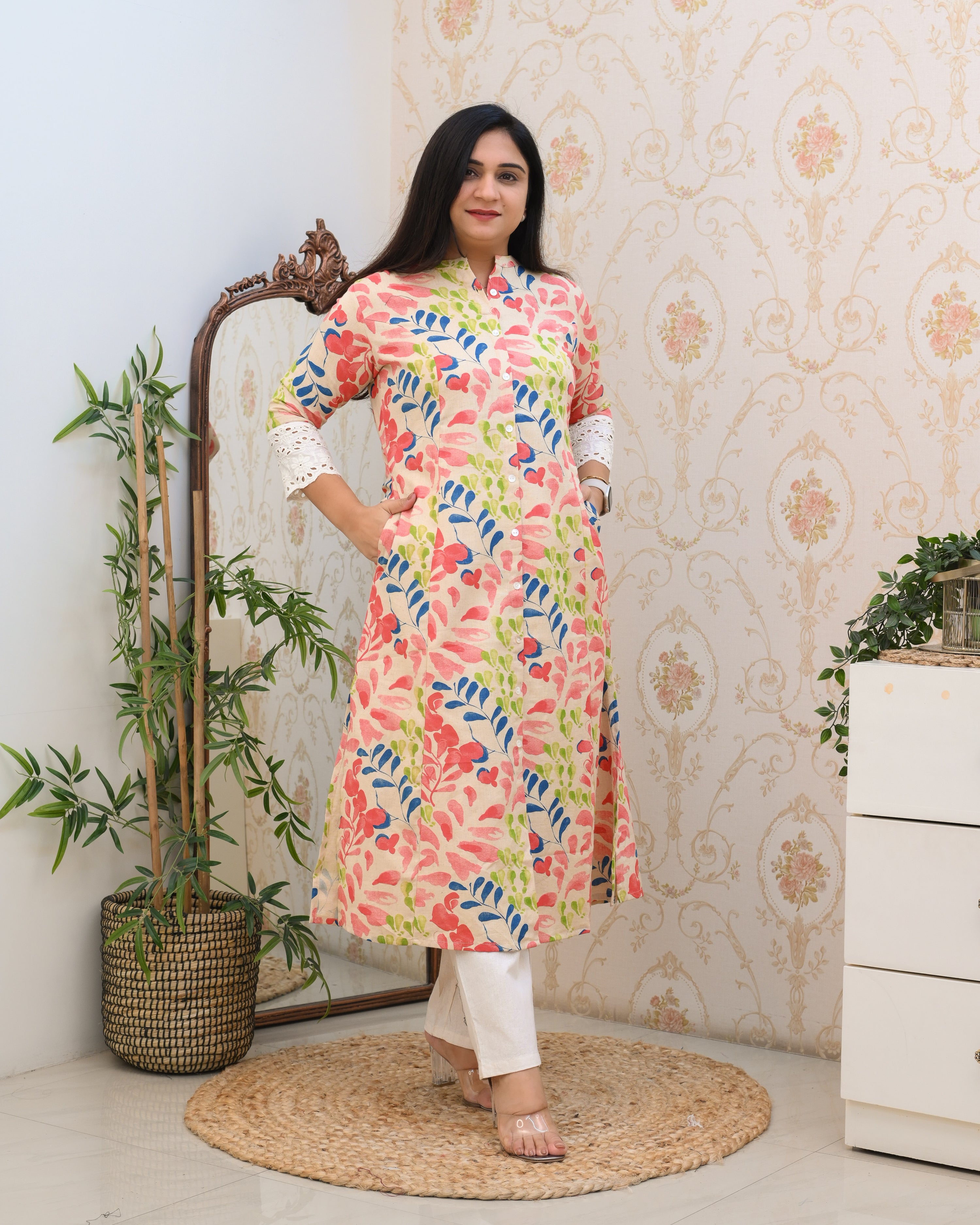 Cotton Floral Casual kurta with pocket - The Jaipur Studio