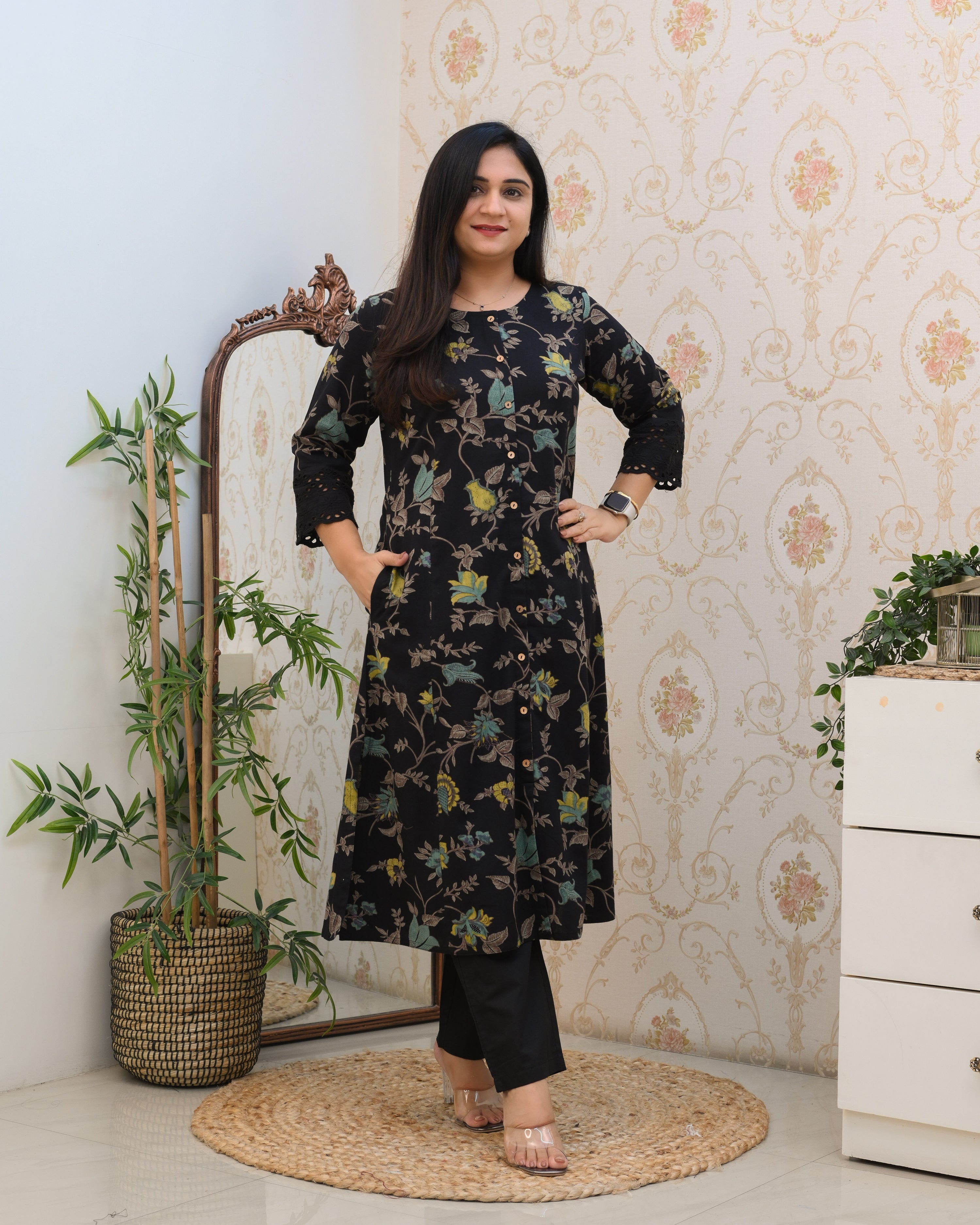 Cotton Floral Casual kurta with pocket - The Jaipur Studio