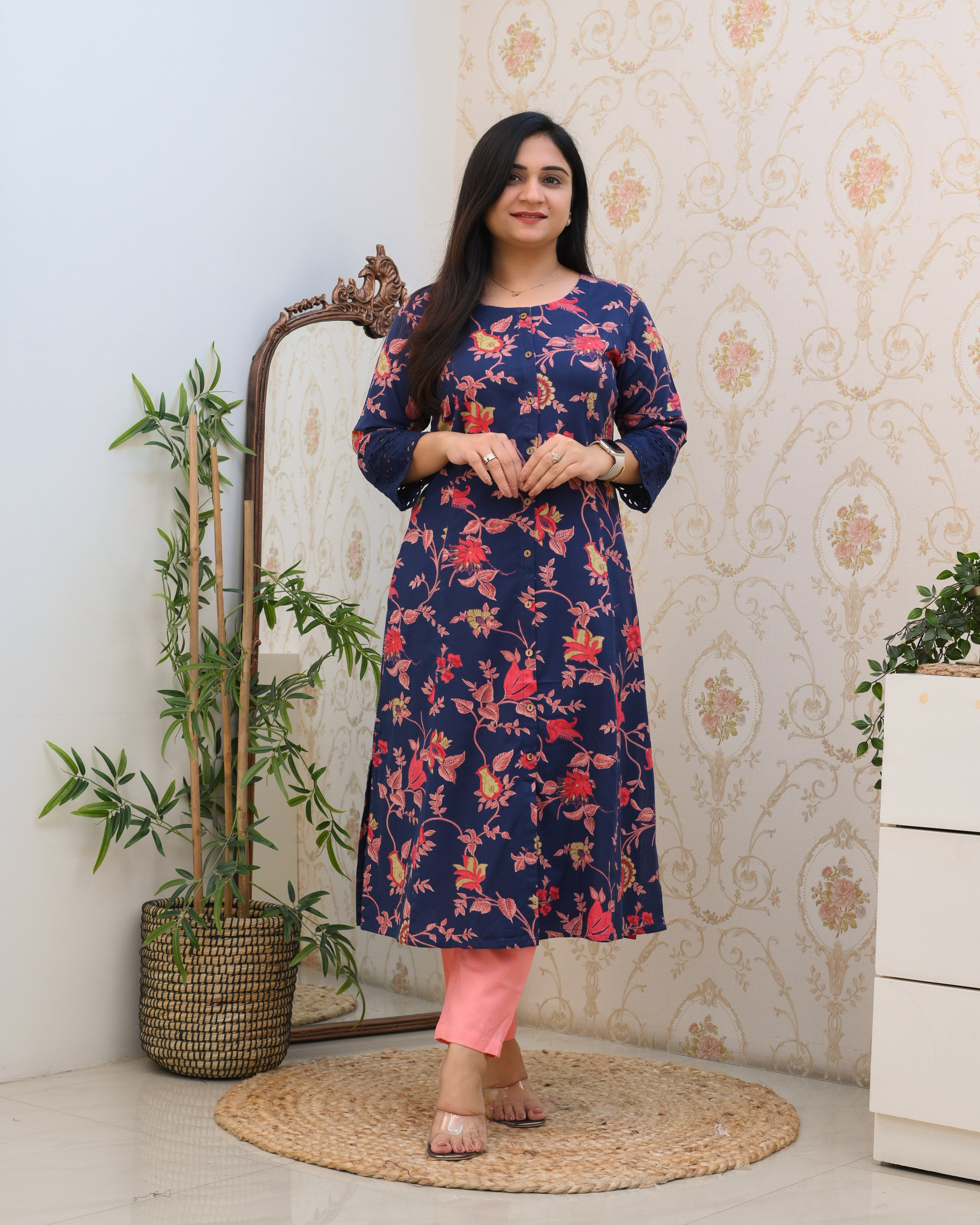 Cotton Floral Casual kurta with pocket - The Jaipur Studio