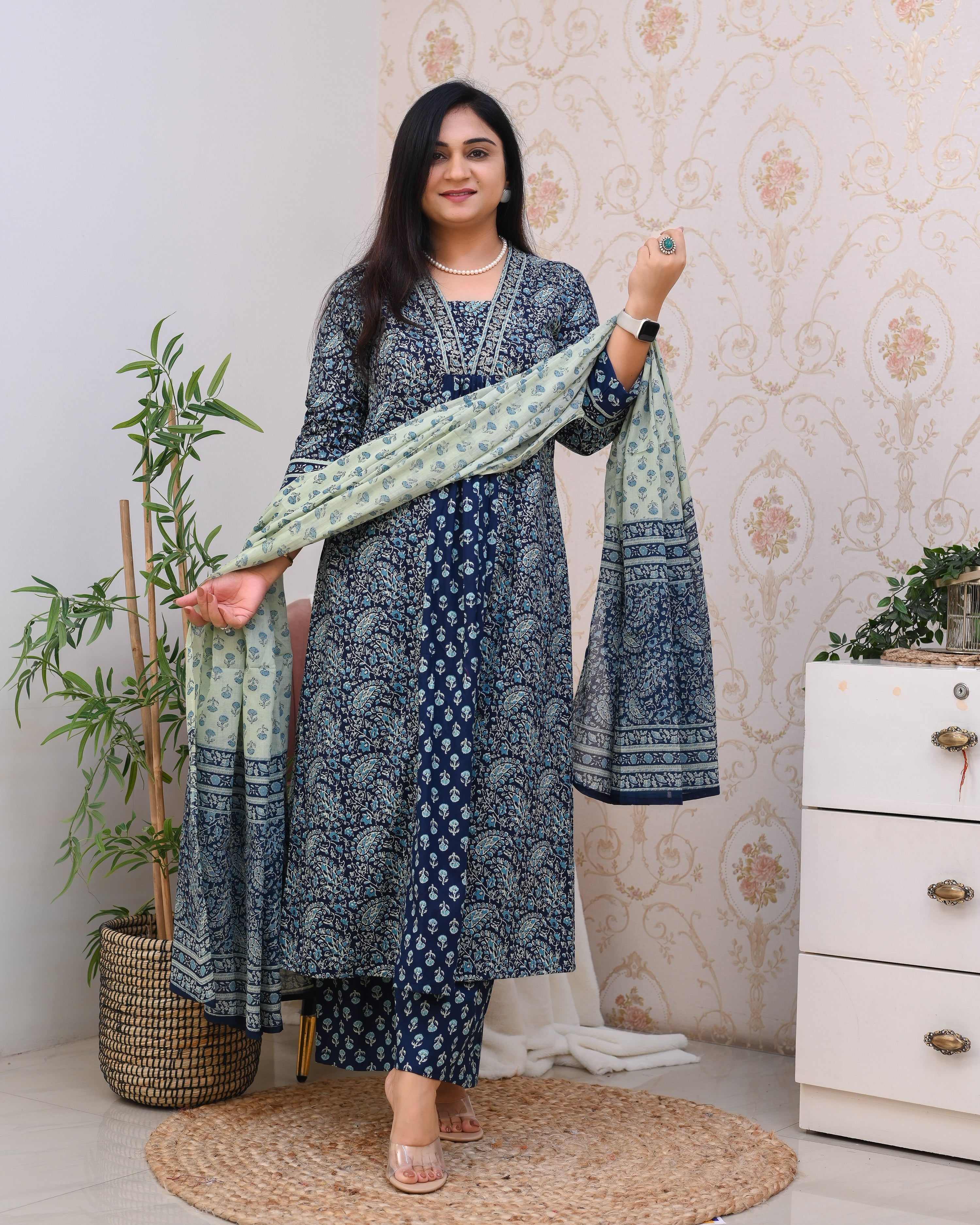 Ajrakh Cotton A-line Divider Set - The Jaipur Studio