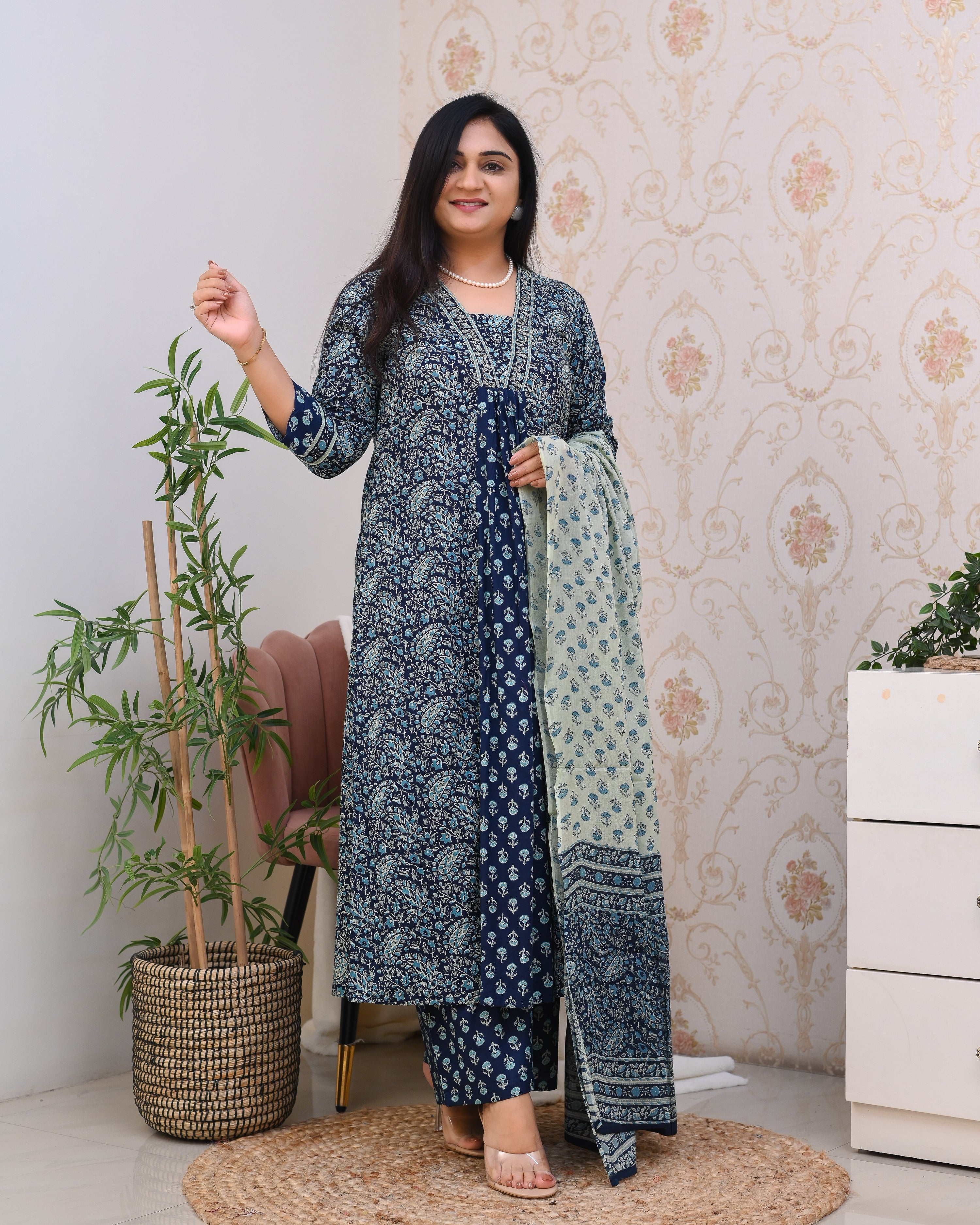 Ajrakh Cotton A-line Divider Set - The Jaipur Studio