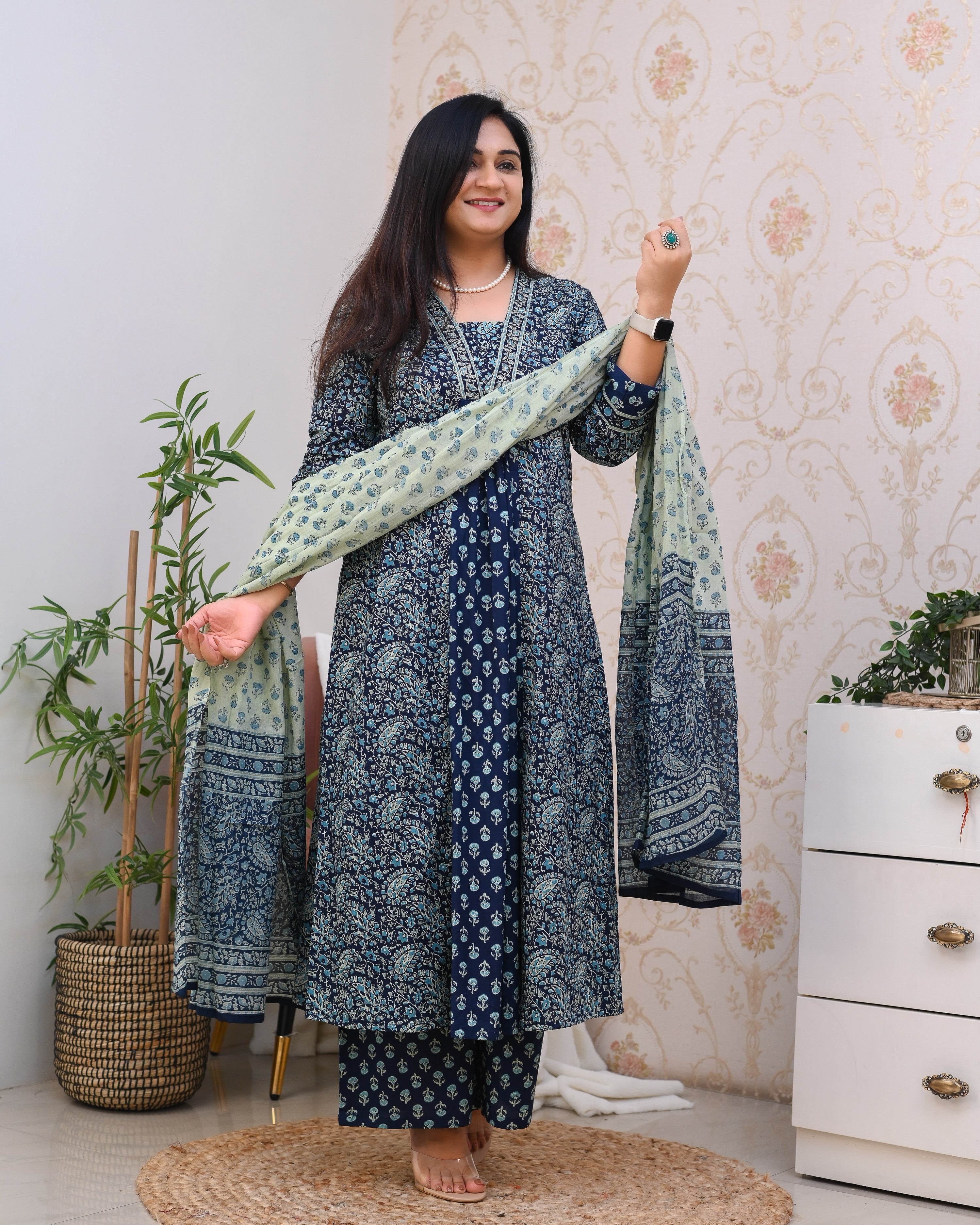 Ajrakh Cotton A-line Divider Set - The Jaipur Studio