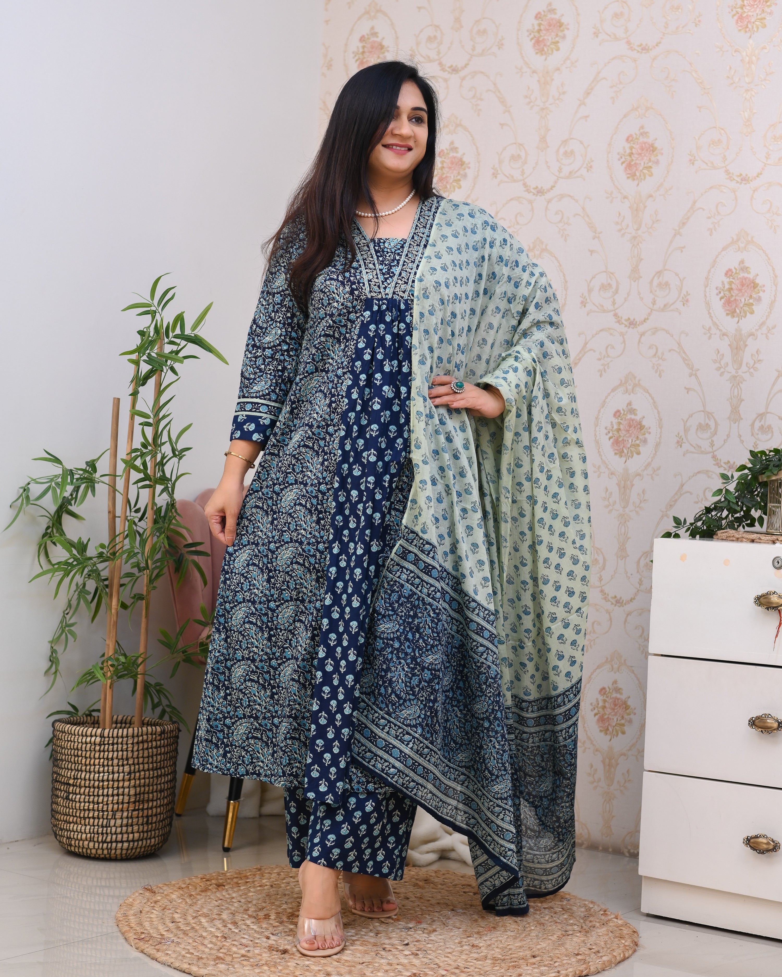Ajrakh Cotton A-line Divider Set - The Jaipur Studio