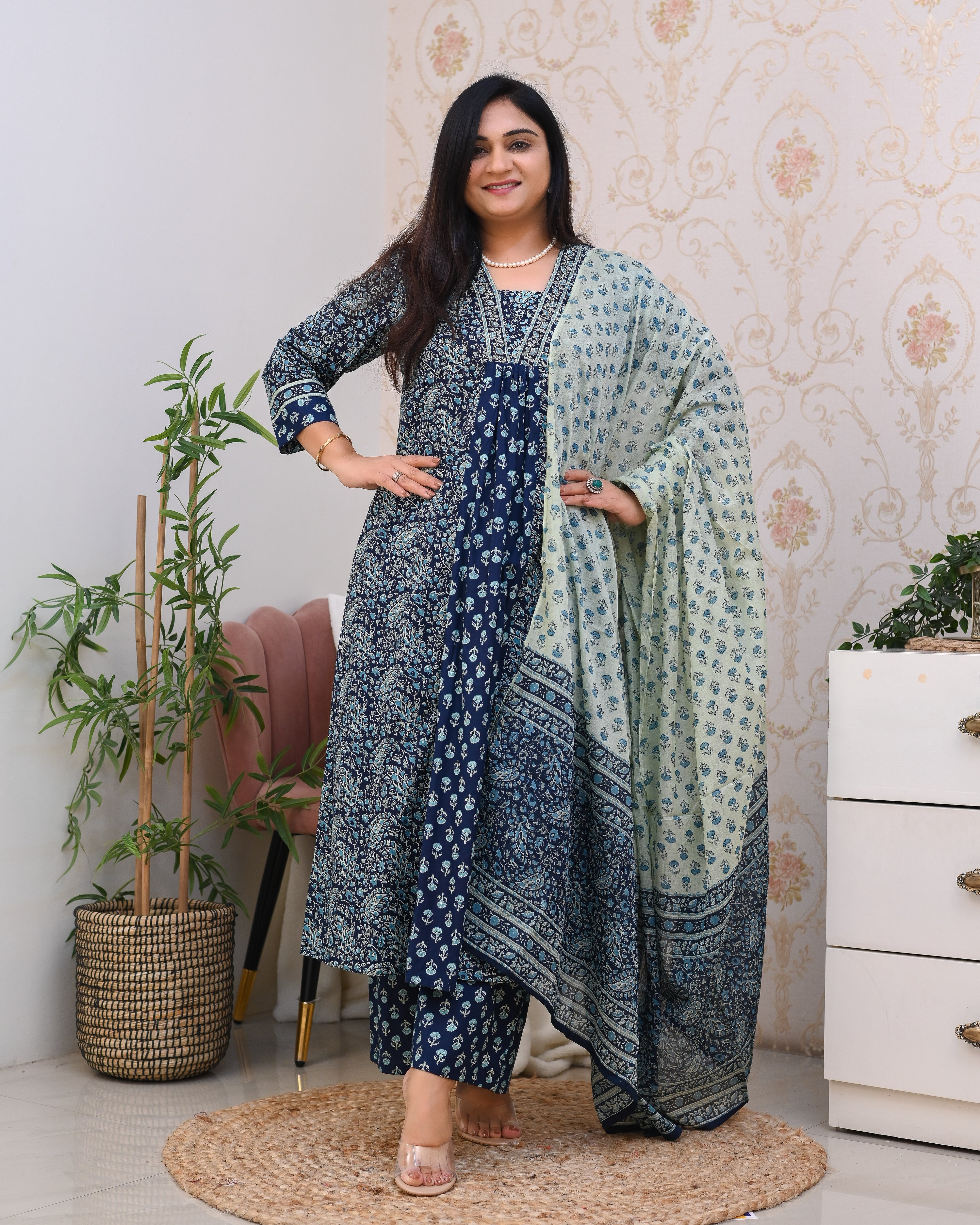 Ajrakh Cotton A-line Divider Set - The Jaipur Studio