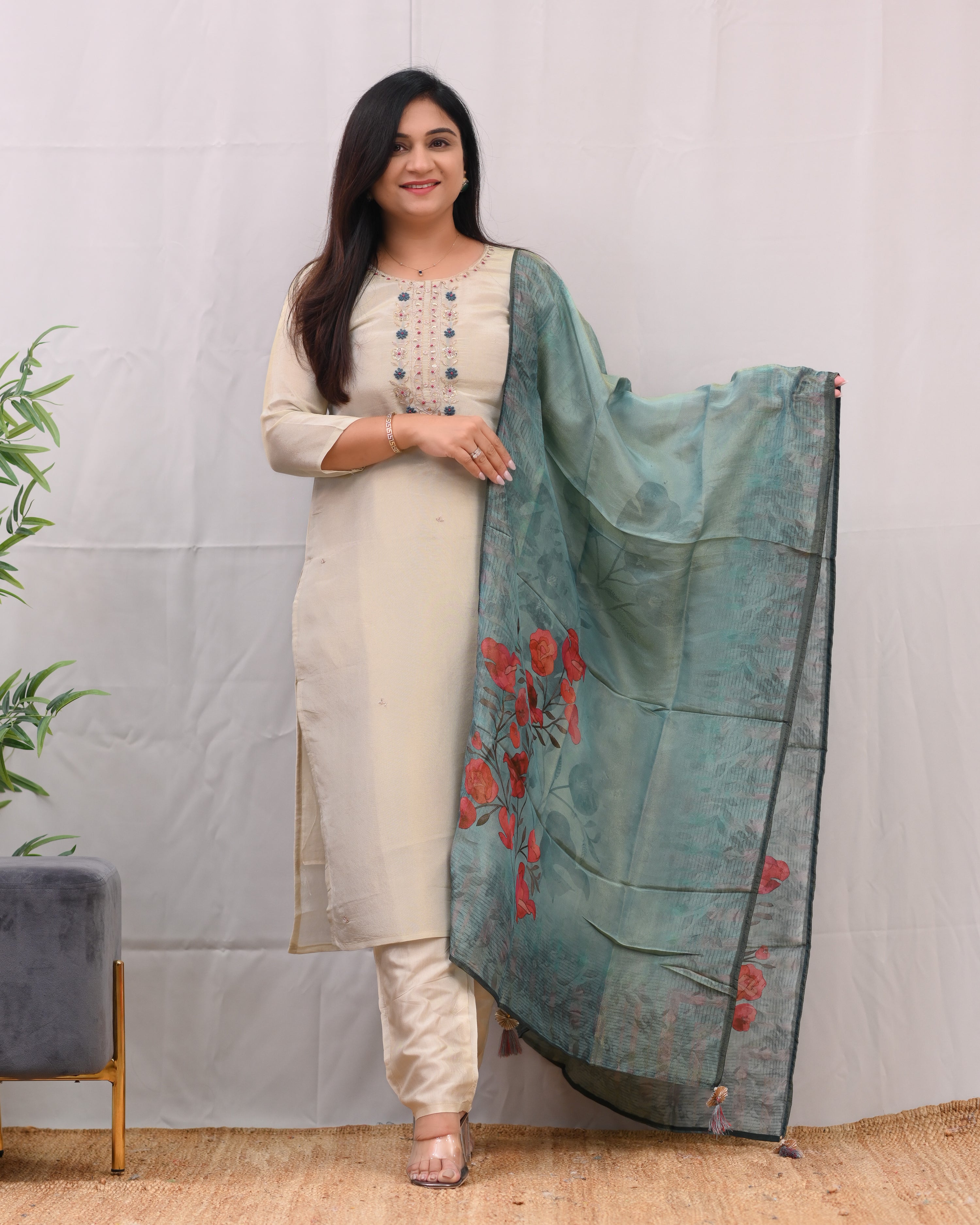 Shimmer Tissue Embroidered Pant Set - The Jaipur Studio
