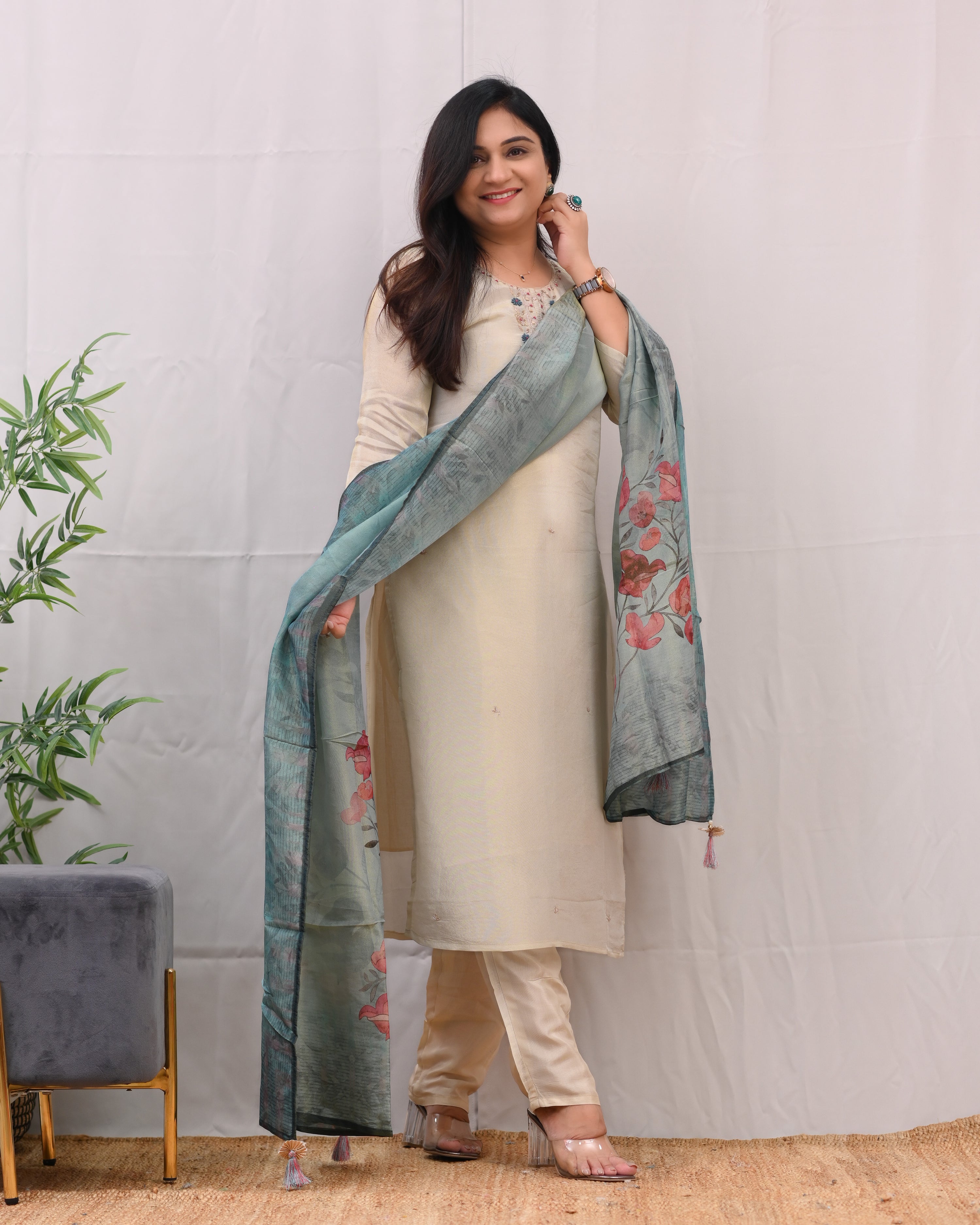 Shimmer Tissue Embroidered Pant Set - The Jaipur Studio