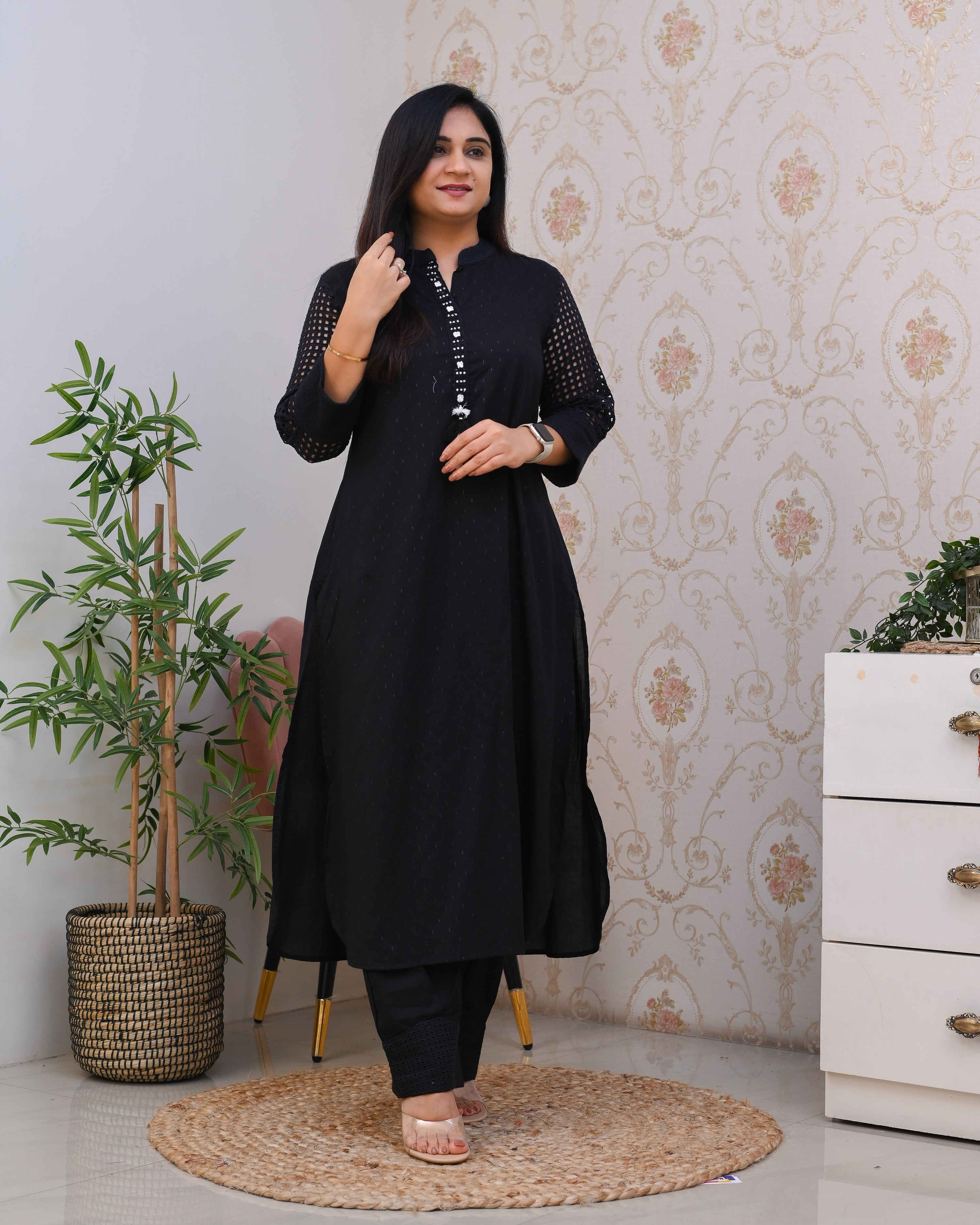 Cotton Straight HandEmbroidered Sciffili Pant Set - The Jaipur Studio