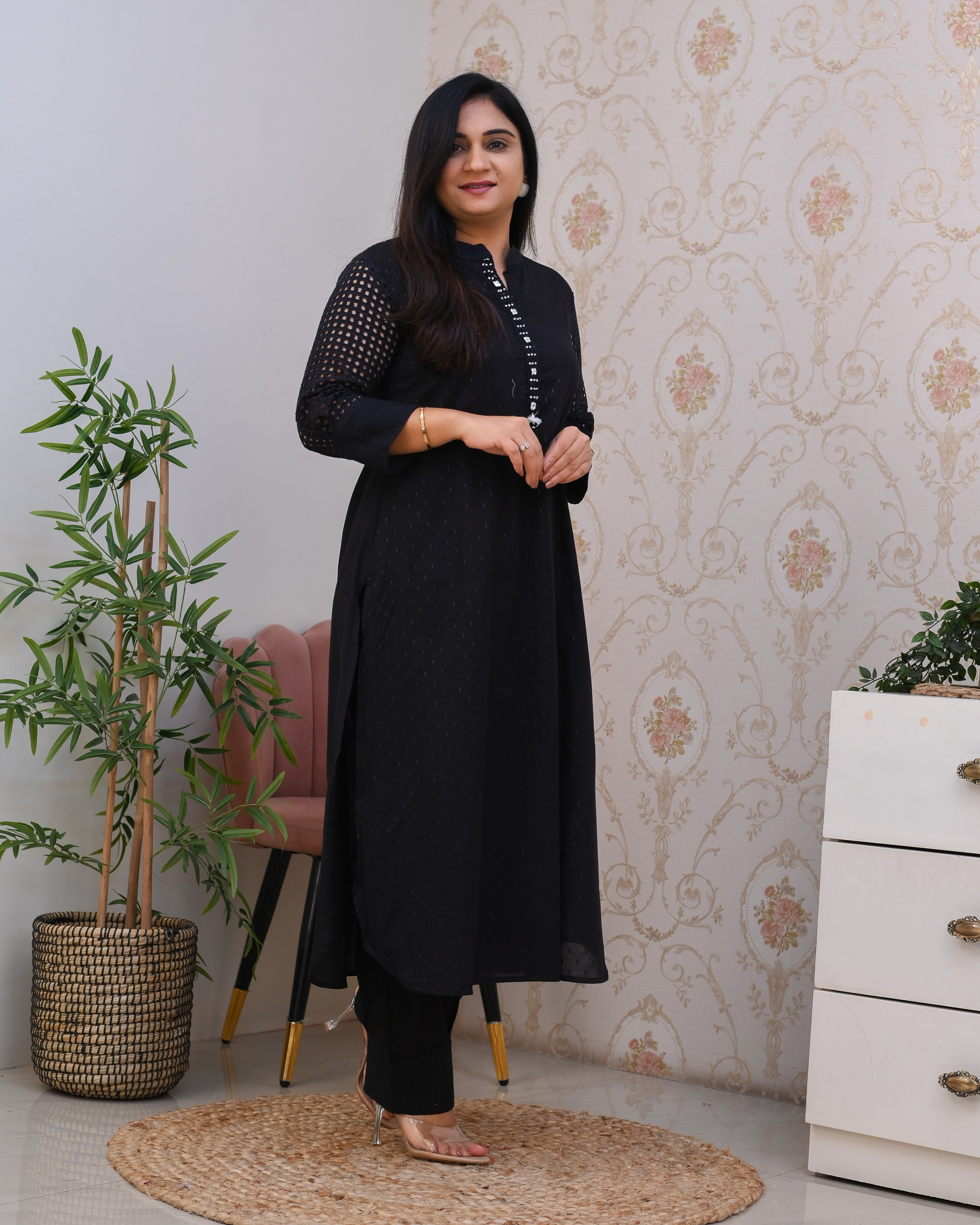 Cotton Straight HandEmbroidered Sciffili Pant Set - The Jaipur Studio