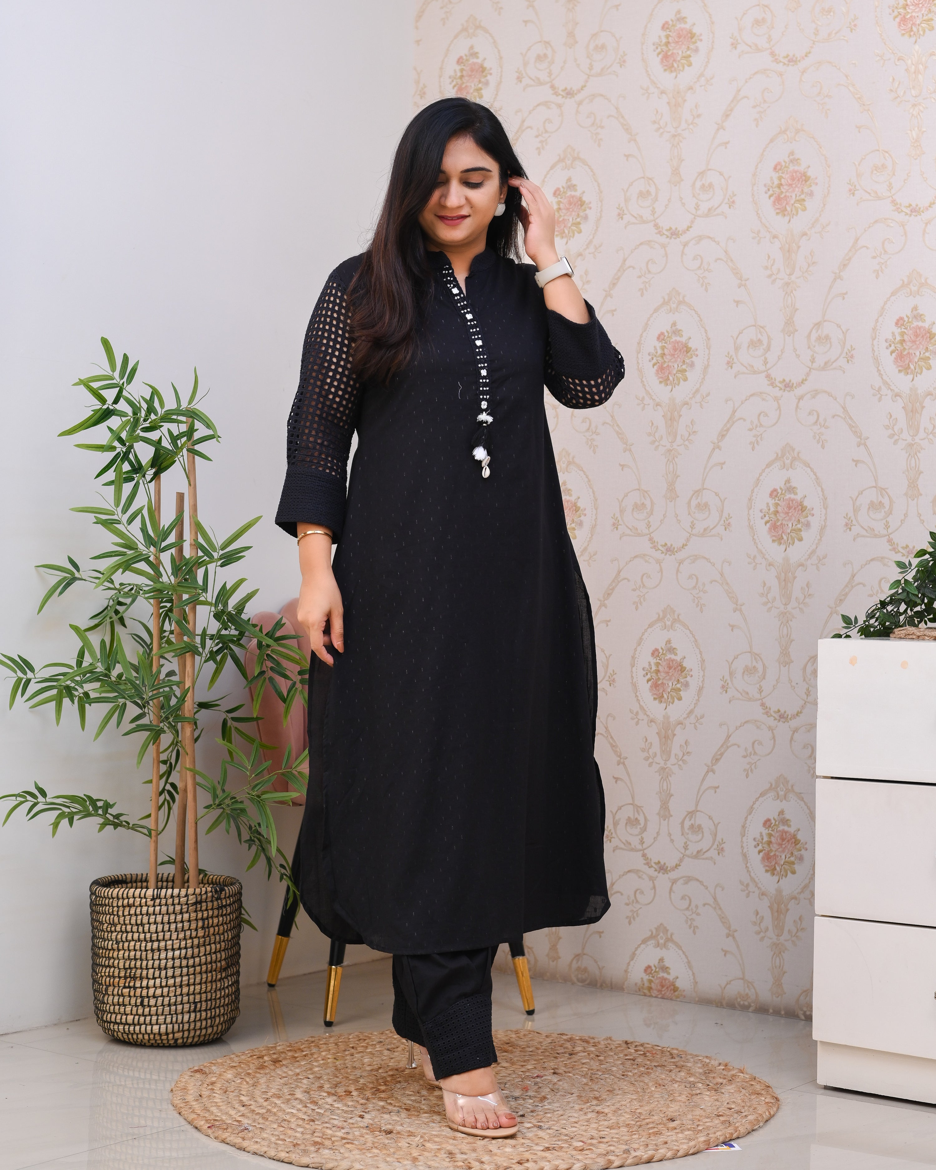 Cotton Straight HandEmbroidered Sciffili Pant Set - The Jaipur Studio