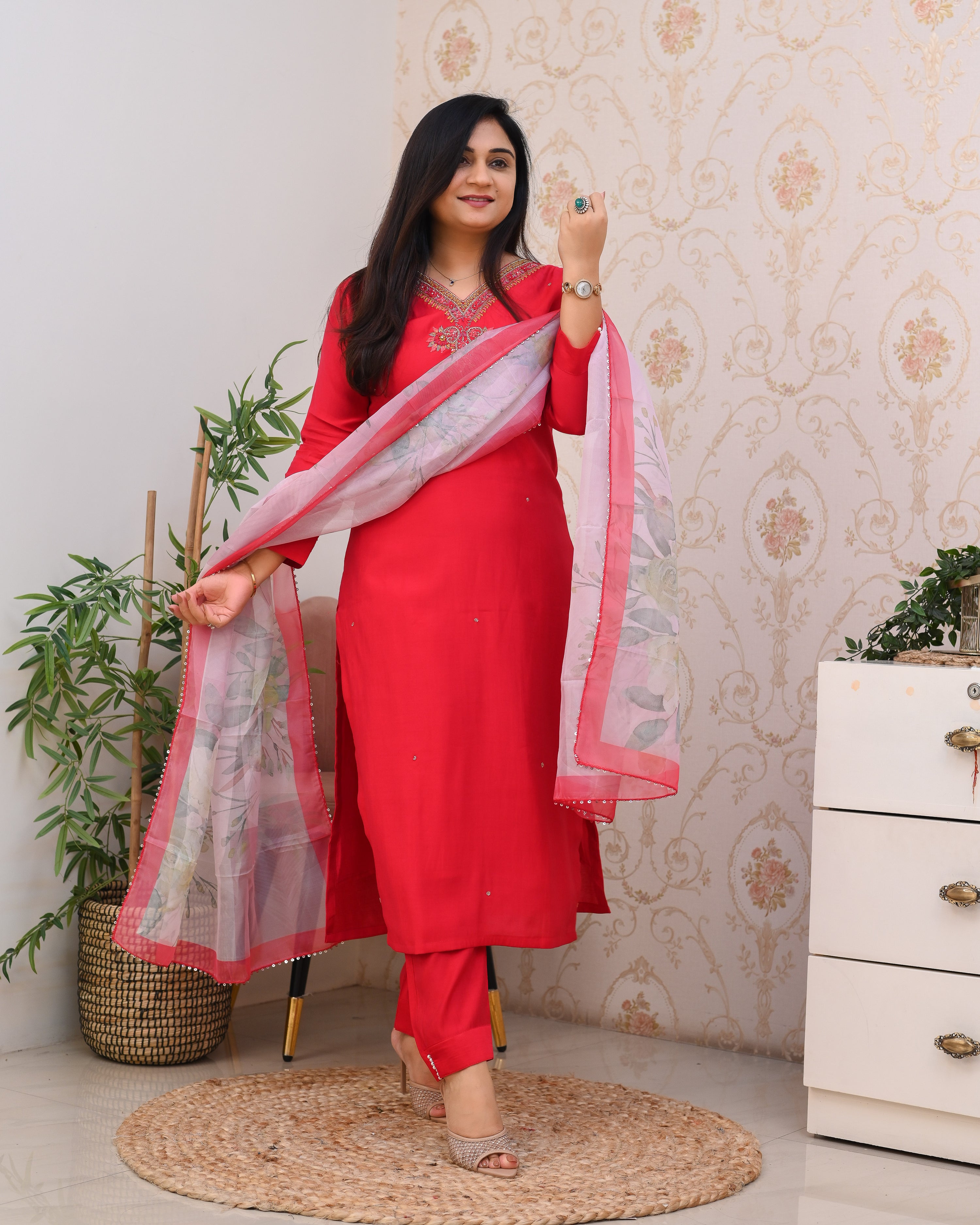 Pink Silk Hand embroidered Pant Set - The Jaipur Studio