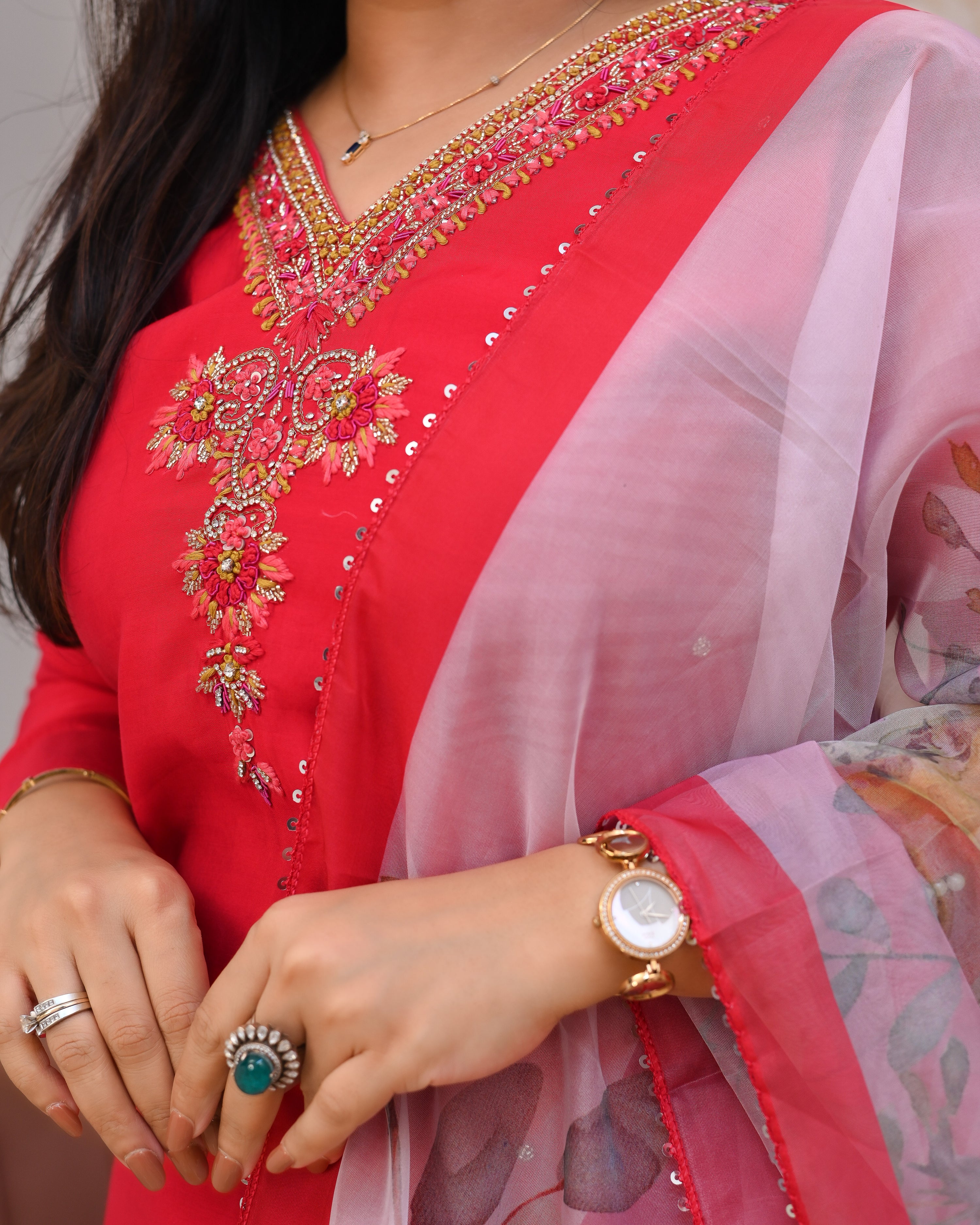 Pink Silk Hand embroidered Pant Set - The Jaipur Studio