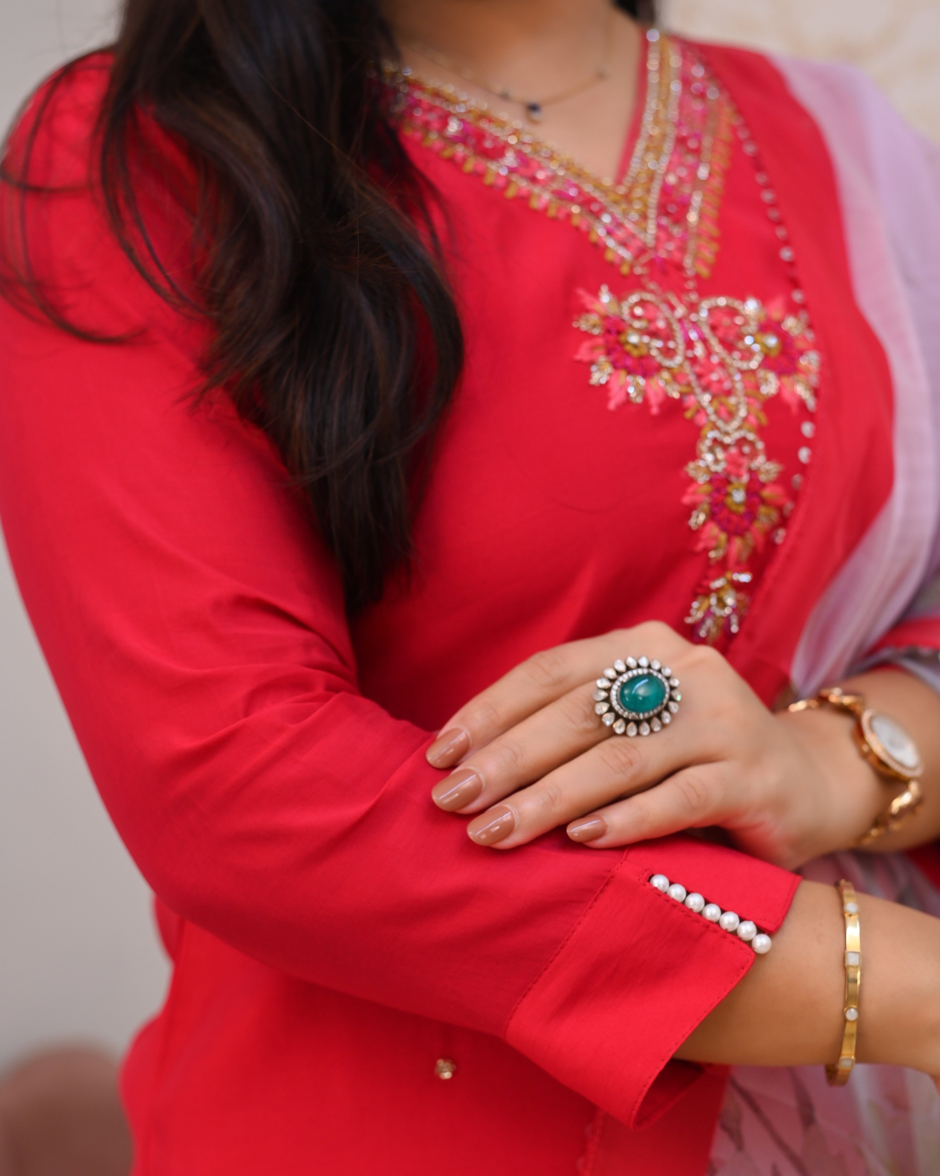 Pink Silk Hand embroidered Pant Set - The Jaipur Studio