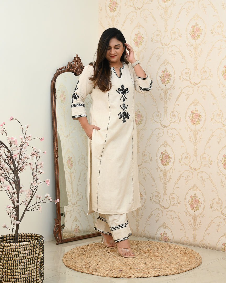 Trusha Cotton Embroidered A-line Plazo Set - The Jaipur Studio