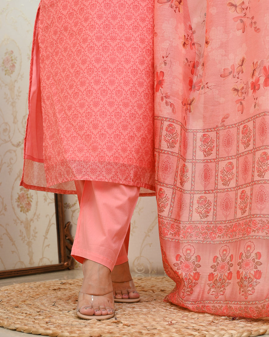 'Khanak' Handblock Print Embroidered Chanderi Pant Set - The Jaipur Studio