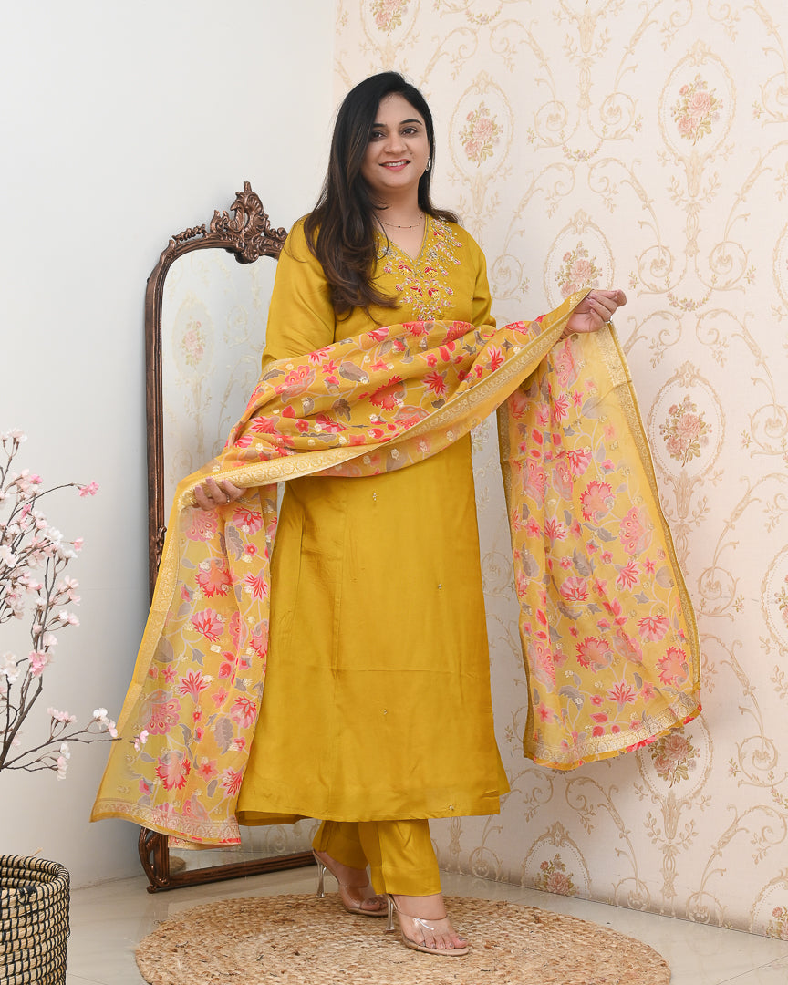 Vaani Silk HandEmbroidered Festive Anarkali Set - The Jaipur Studio