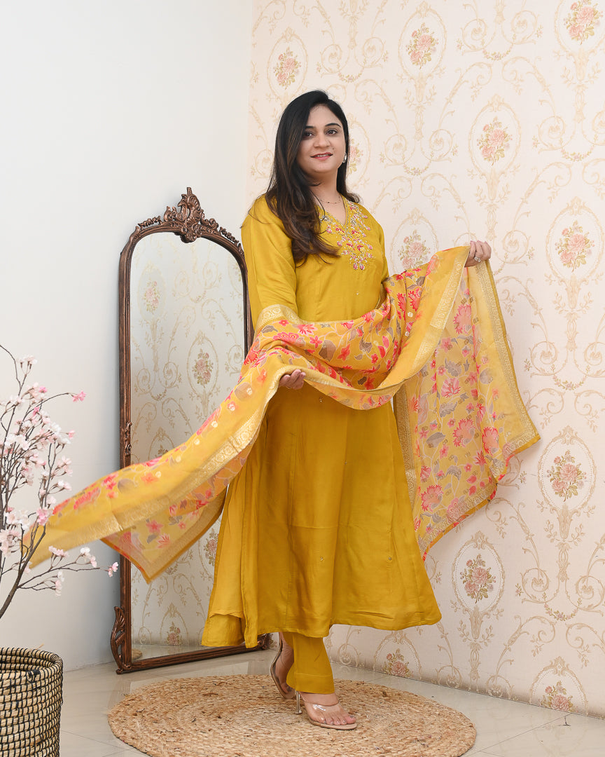 Vaani Silk HandEmbroidered Festive Anarkali Set - The Jaipur Studio