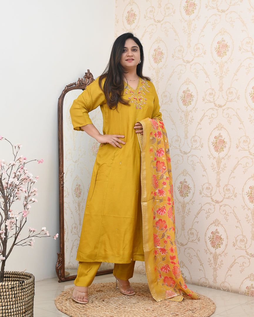 Vaani Silk HandEmbroidered Festive Anarkali Set - The Jaipur Studio