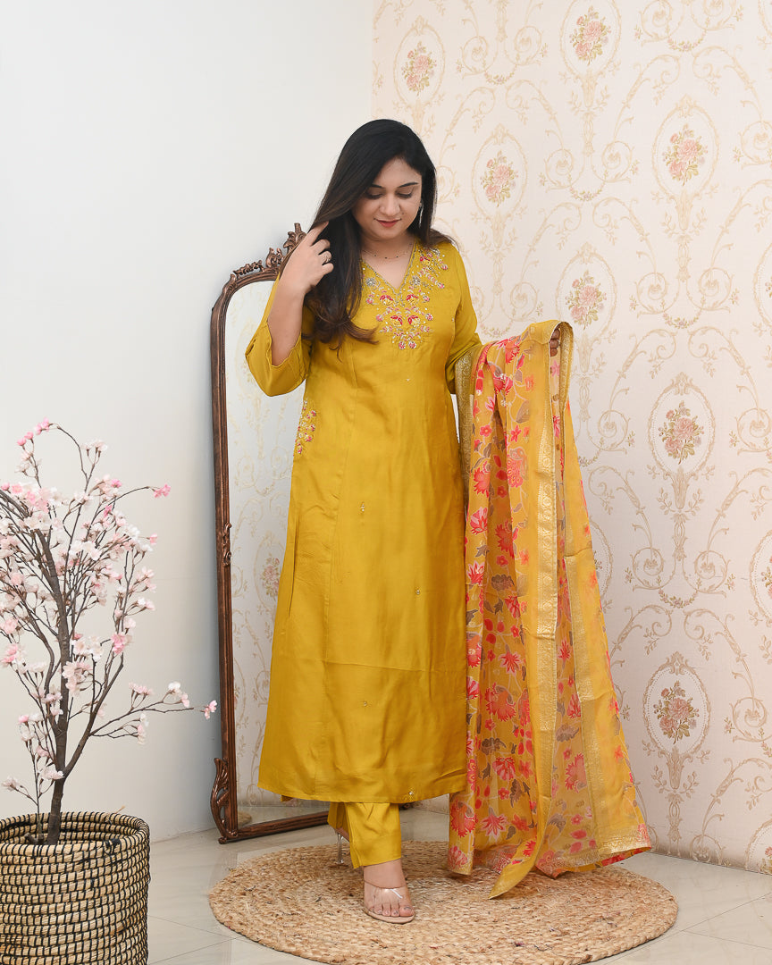 Vaani Silk HandEmbroidered Festive Anarkali Set - The Jaipur Studio