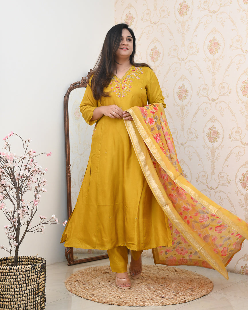 Vaani Silk HandEmbroidered Festive Anarkali Set - The Jaipur Studio
