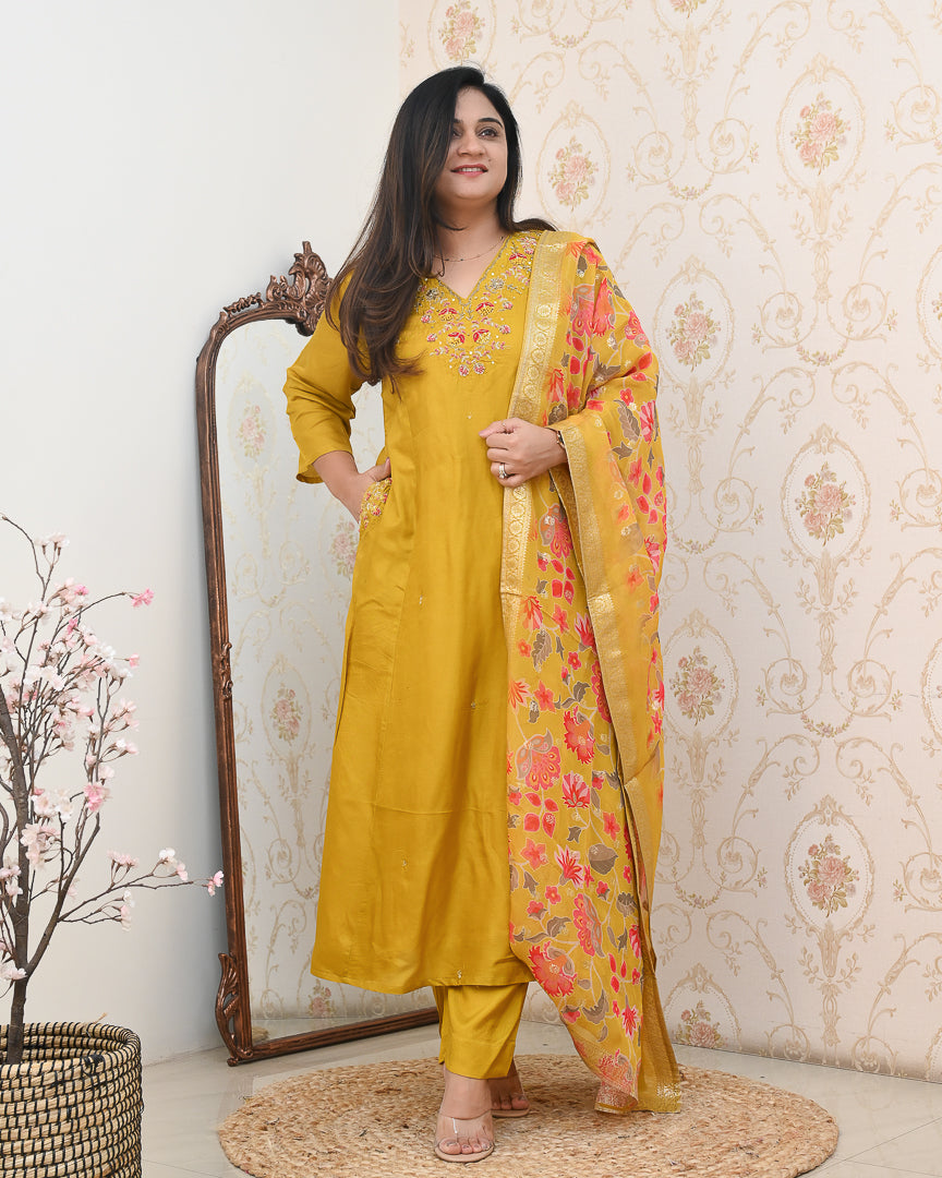 Vaani Silk HandEmbroidered Festive Anarkali Set - The Jaipur Studio