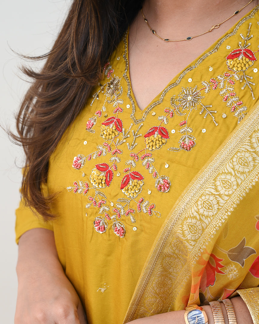 Vaani Silk HandEmbroidered Festive Anarkali Set - The Jaipur Studio