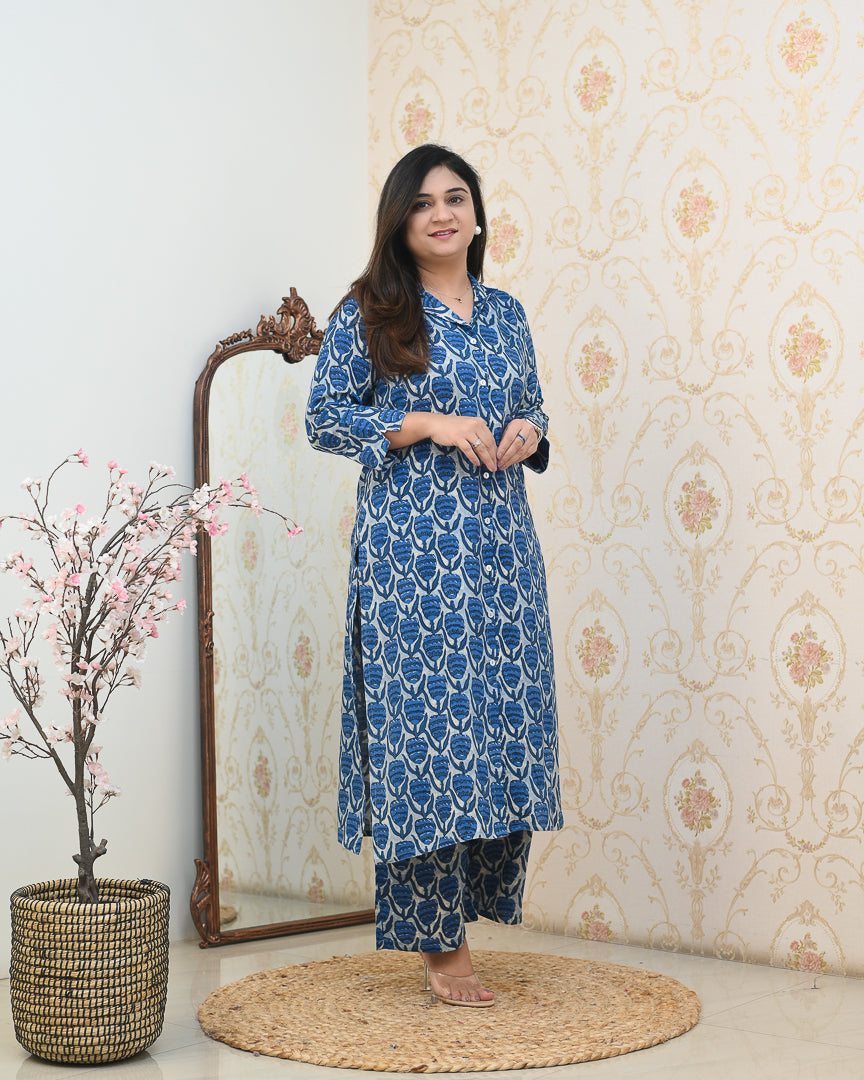 Indigo Casual Rayon Coord Set - The Jaipur Studio