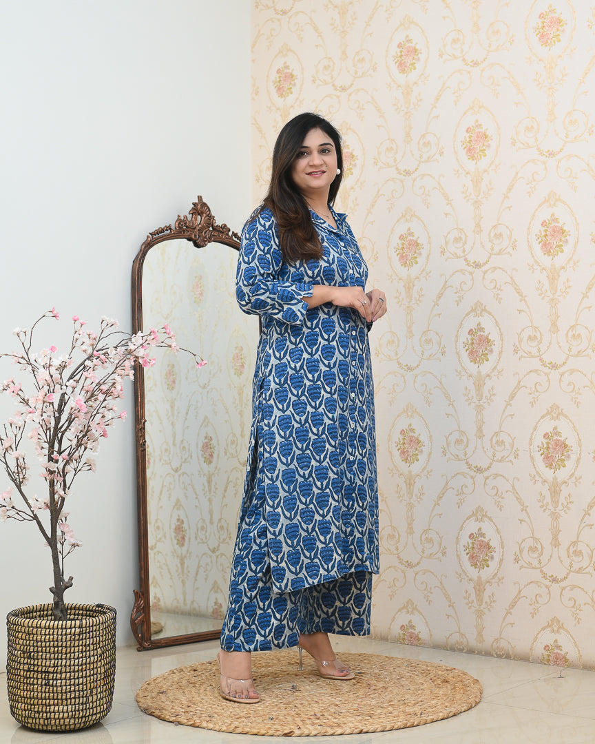Indigo Casual Rayon Coord Set - The Jaipur Studio