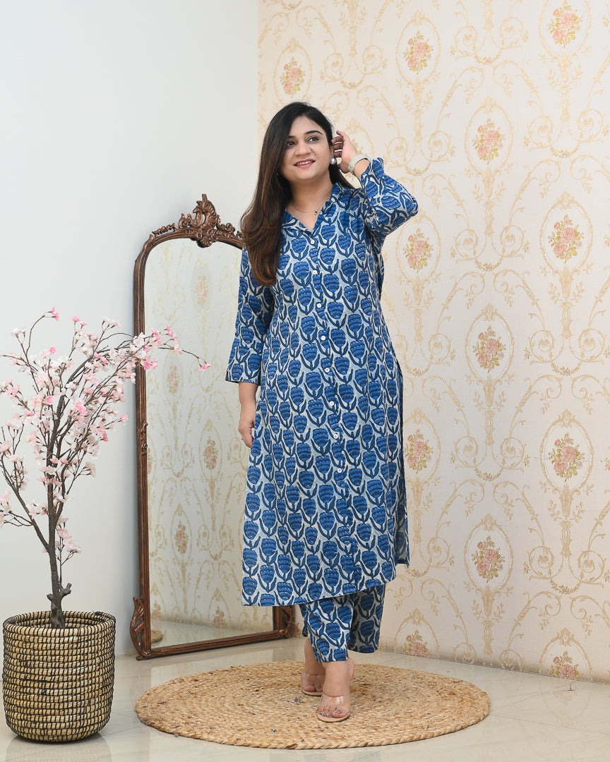 Indigo Casual Rayon Coord Set - The Jaipur Studio