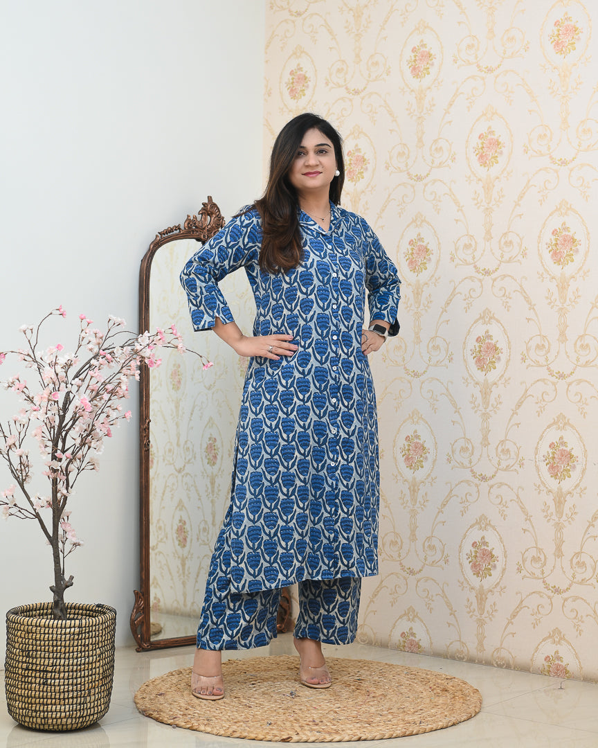 Indigo Casual Rayon Coord Set - The Jaipur Studio