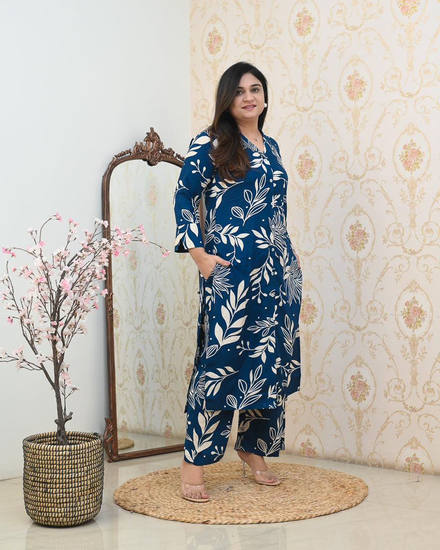 Deep Blue Casual Rayon Coord Set - The Jaipur Studio