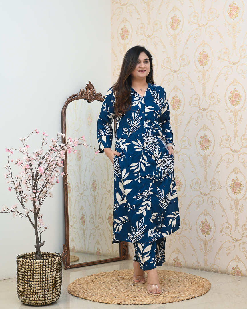 Deep Blue Casual Rayon Coord Set - The Jaipur Studio