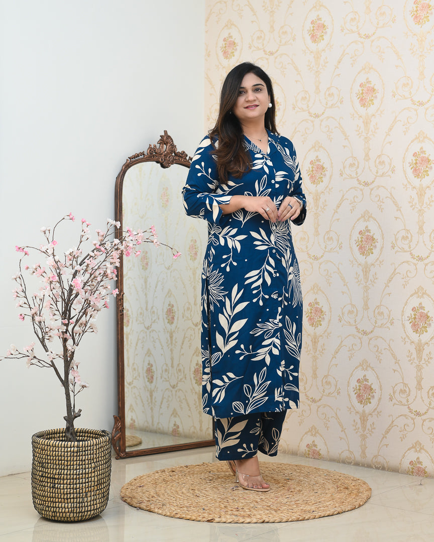 Deep Blue Casual Rayon Coord Set - The Jaipur Studio