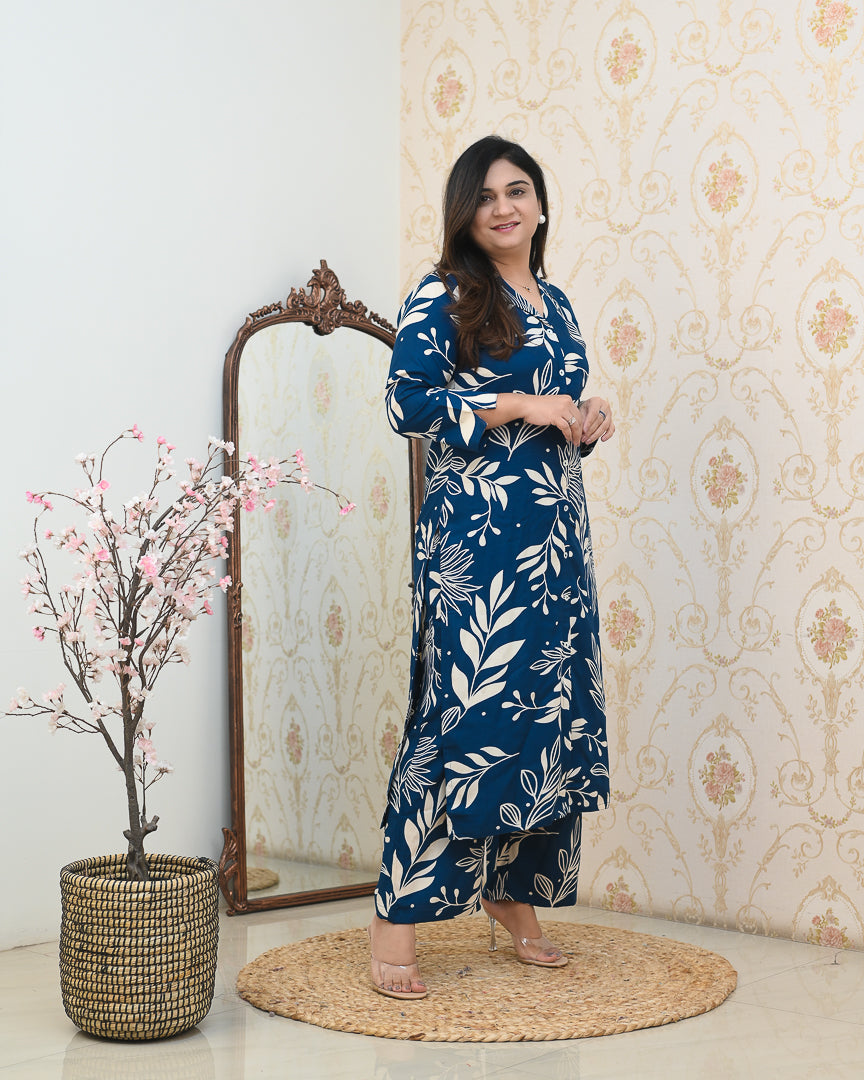 Deep Blue Casual Rayon Coord Set - The Jaipur Studio