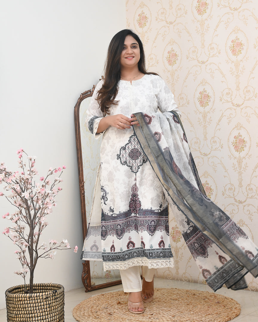 Mugal Print Cotton Embroidered Pant Set - The Jaipur Studio