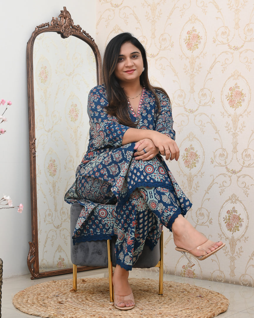Ajrakh Embroidered Cotton Coord Set - The Jaipur Studio