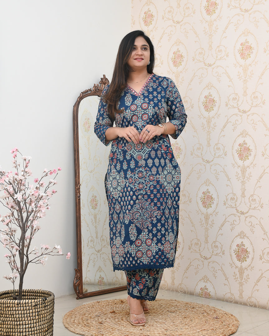 Ajrakh Embroidered Cotton Coord Set - The Jaipur Studio