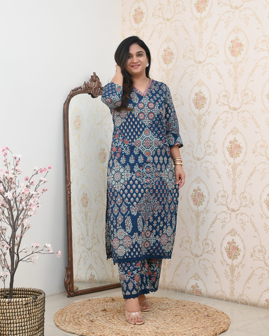 Ajrakh Embroidered Cotton Coord Set - The Jaipur Studio