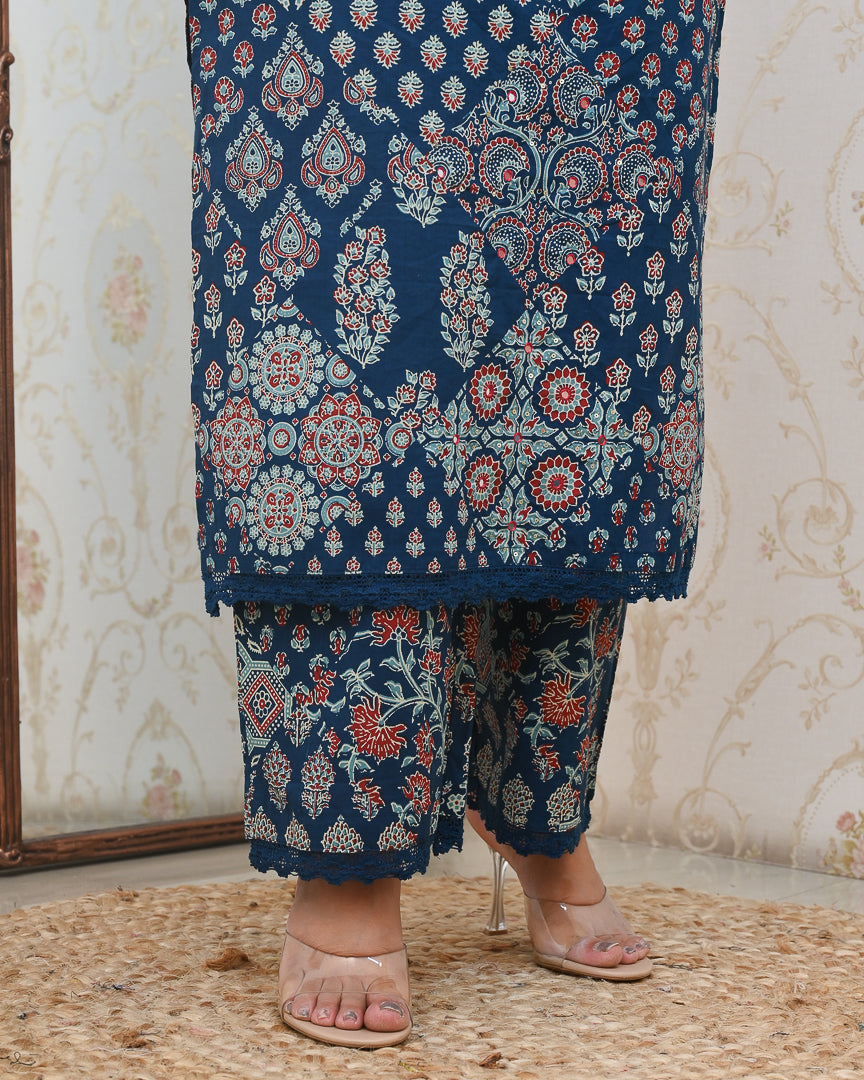Ajrakh Embroidered Cotton Coord Set - The Jaipur Studio