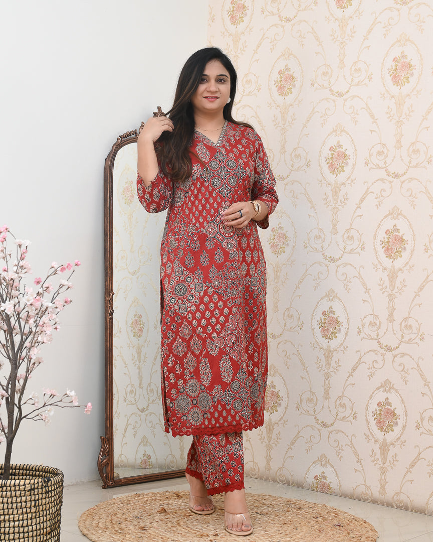 Ajrakh Embroidered Cotton Coord Set - The Jaipur Studio