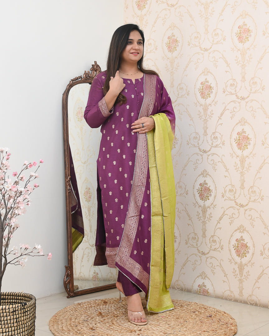 Rihanna Silk Brocade festive Pant Set - The Jaipur Studio