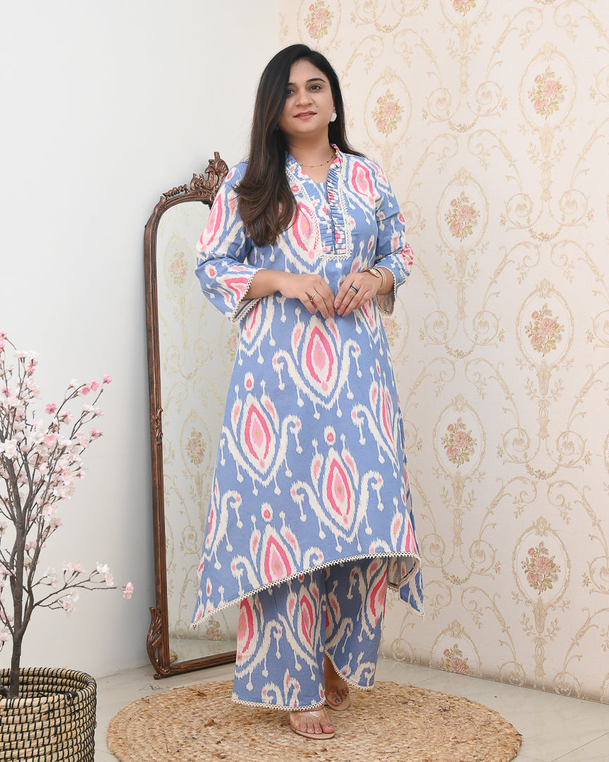 Ikkat Cotton Asymmetric A-line Casual Coord Set - The Jaipur Studio