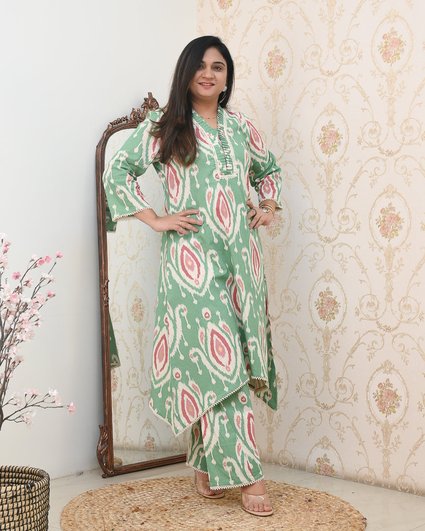 Ikkat Cotton Asymmetric A-line Casual Coord Set - The Jaipur Studio