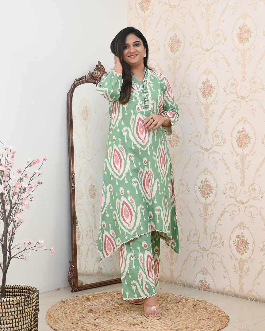 Ikkat Cotton Asymmetric A-line Casual Coord Set - The Jaipur Studio